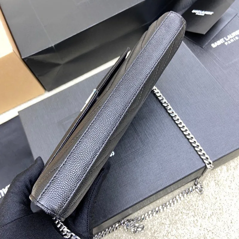 Black ball-grained leather/silver buckle 🌈MONOGRAM caviar pattern original leather version envelope bag👍A super practical small bag, the most classic style 👏100% original cowhide with fine handcrafting; customized metal Y family logo highlights personality; flip-top design ensures safety of use; small bag has large capacity, with 20 card slots, two banknote compartments, two central compartments, and an inner zipper bag to hold everything‼ ️20210630 Model: 360452 [original leather] Size: 22.5*14*4cm