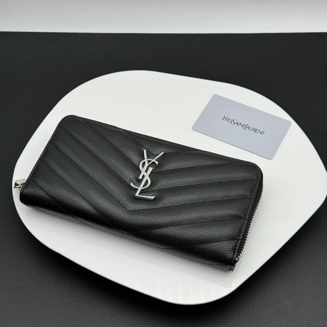 💰170 💎Top quality💖 MATELASSE flip-top grain embossed leather wrap-around zipper wallet Caviar silver gold #Saint Laurent Hot model🔥Wallet, V-line single pull style top product on the market, using original hardware, full leather inside and outside, complex grid tailoring, sufficient supply💪Hurry up and get it [呲呲]The quality is too good👏 Style number: 358094 Size: 19x9cm