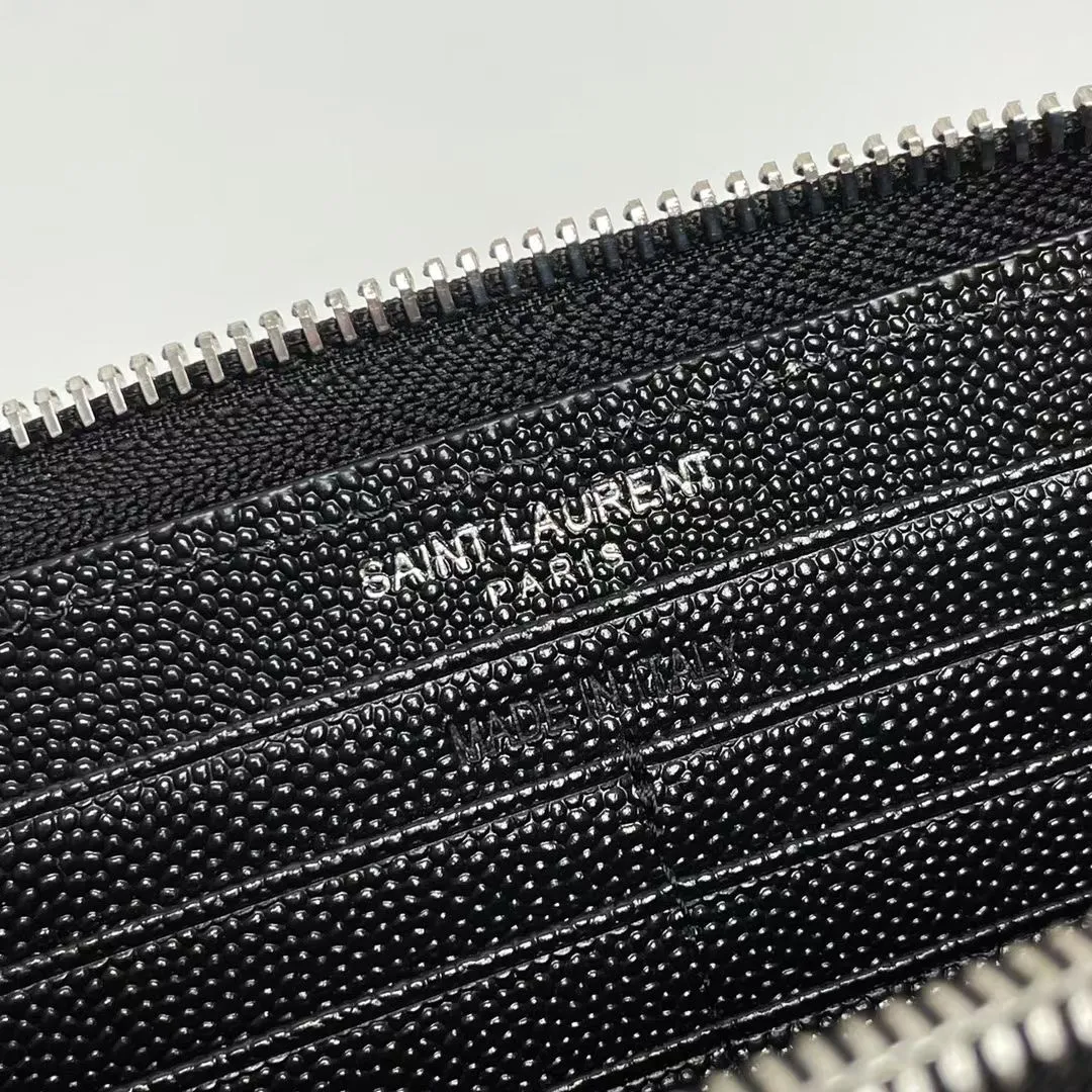💰170 💎Top quality💖 MATELASSE flip-top grain embossed leather wrap-around zipper wallet Caviar silver gold #Saint Laurent Hot model🔥Wallet, V-line single pull style top product on the market, using original hardware, full leather inside and outside, complex grid tailoring, sufficient supply💪Hurry up and get it [呲呲]The quality is too good👏 Style number: 358094 Size: 19x9cm