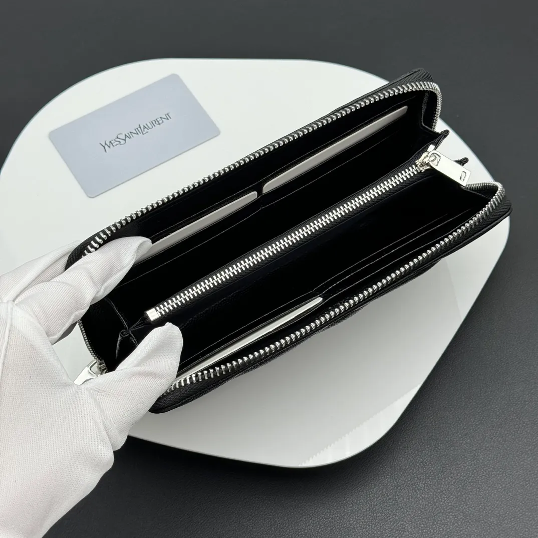 💰170 💎Top quality💖 MATELASSE flip-top grain embossed leather wrap-around zipper wallet Caviar silver gold #Saint Laurent Hot model🔥Wallet, V-line single pull style top product on the market, using original hardware, full leather inside and outside, complex grid tailoring, sufficient supply💪Hurry up and get it [呲呲]The quality is too good👏 Style number: 358094 Size: 19x9cm