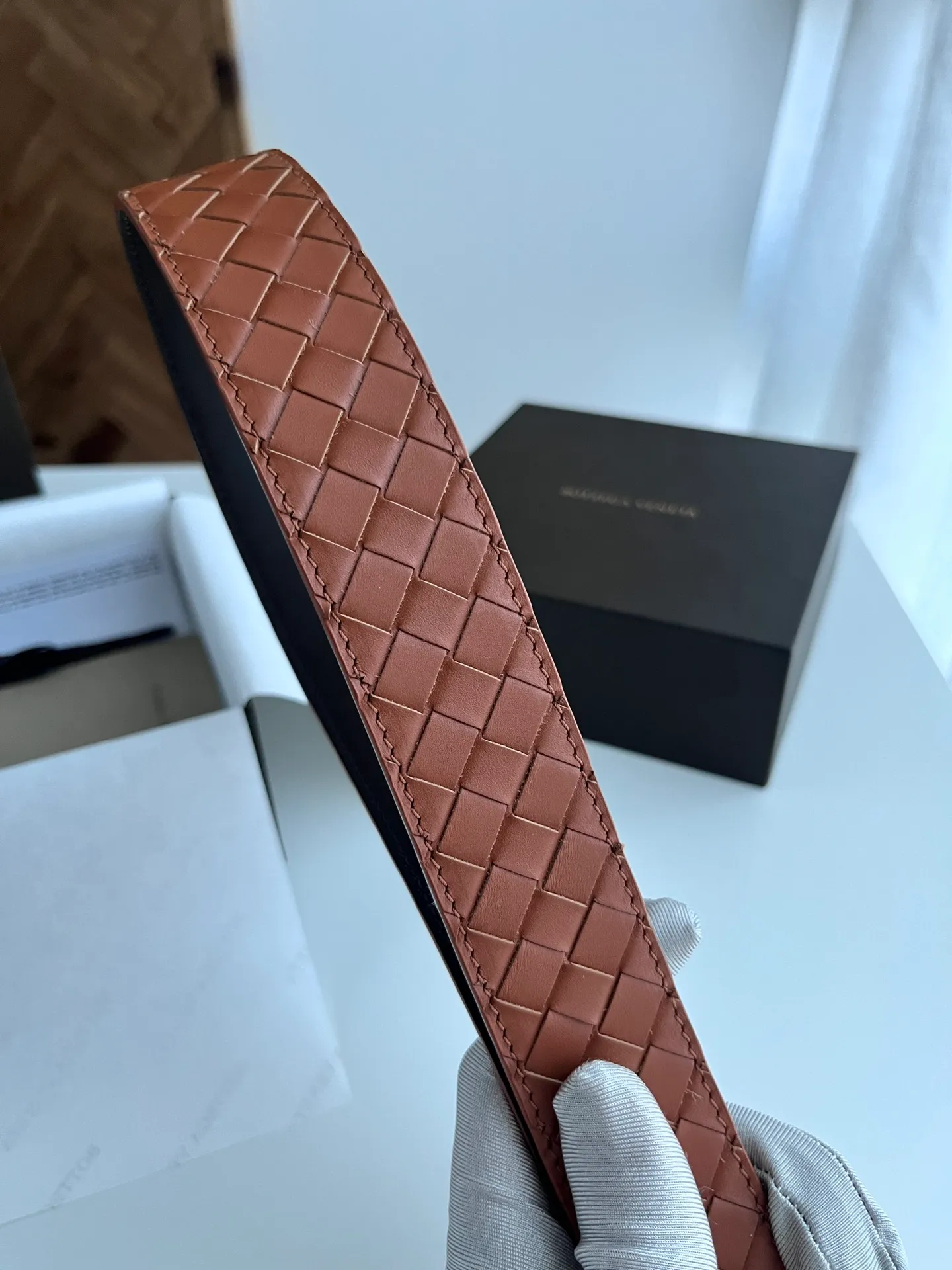 💰480💰Full package💰 💍Purchase level Bottega Veneta BV new men's woven belt intreccio Italian matte calfskin pure handmade small grid weaving with frosted gun color buckle width 3.5CM