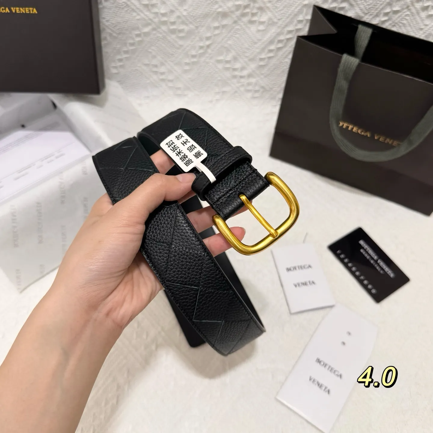 💰560💰Full package💰 💍Purchasing-grade BOTTEGA VENETA 4.0cm counter new men's woven belt, pure hand-woven imported calfskin, low-key luxury and connotation, suitable for business or leisure