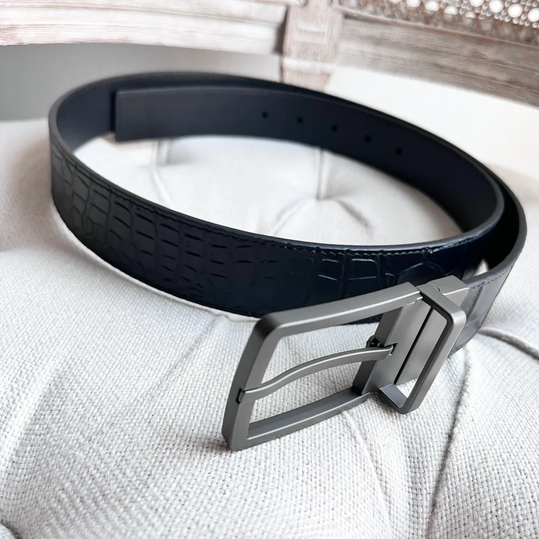 💰520💰Complete package💰 💍Purchasing-grade BV new men’s reversible belt, Italian crocodile pattern cowhide and Nappa calfskin, with gun-colored rotatable pin buckle, width 35MM