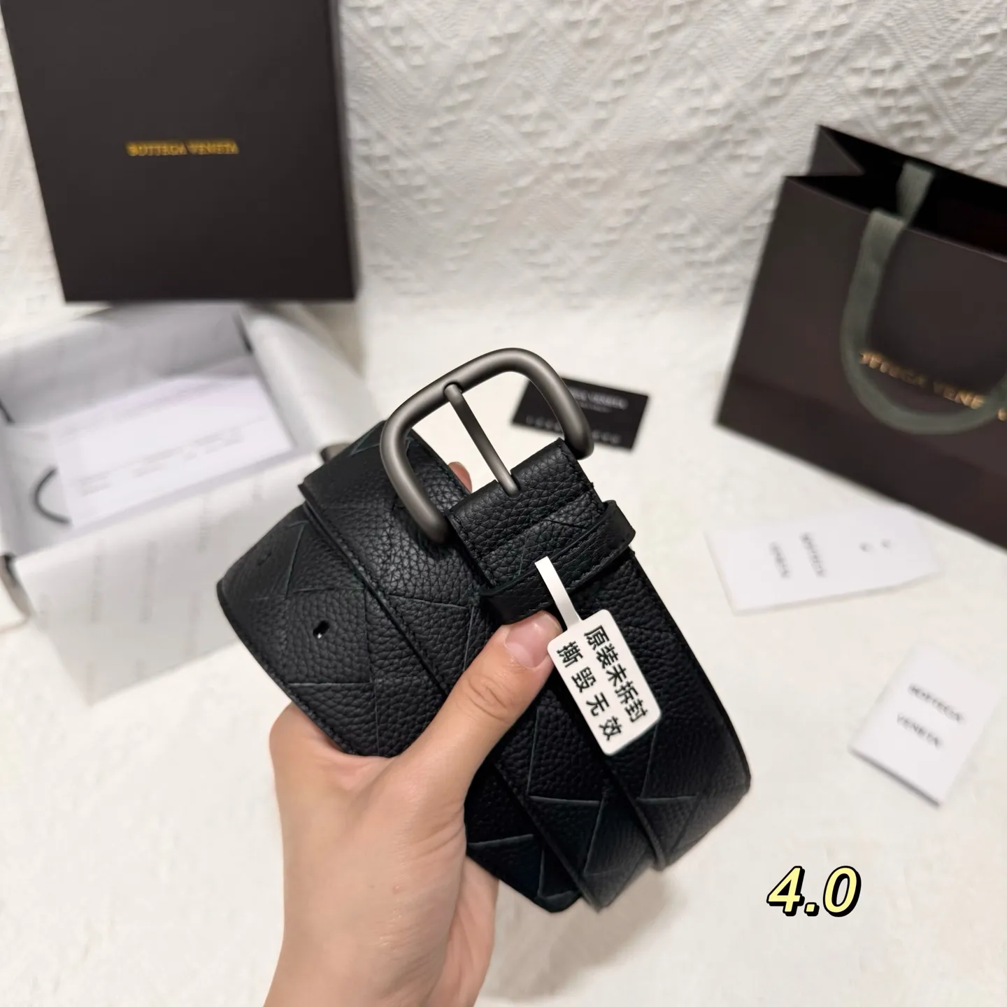 💰560💰Full package💰 💍Purchasing-grade BOTTEGA VENETA 4.0cm counter new men's woven belt, pure hand-woven imported calfskin, low-key luxury and connotation, suitable for business or leisure