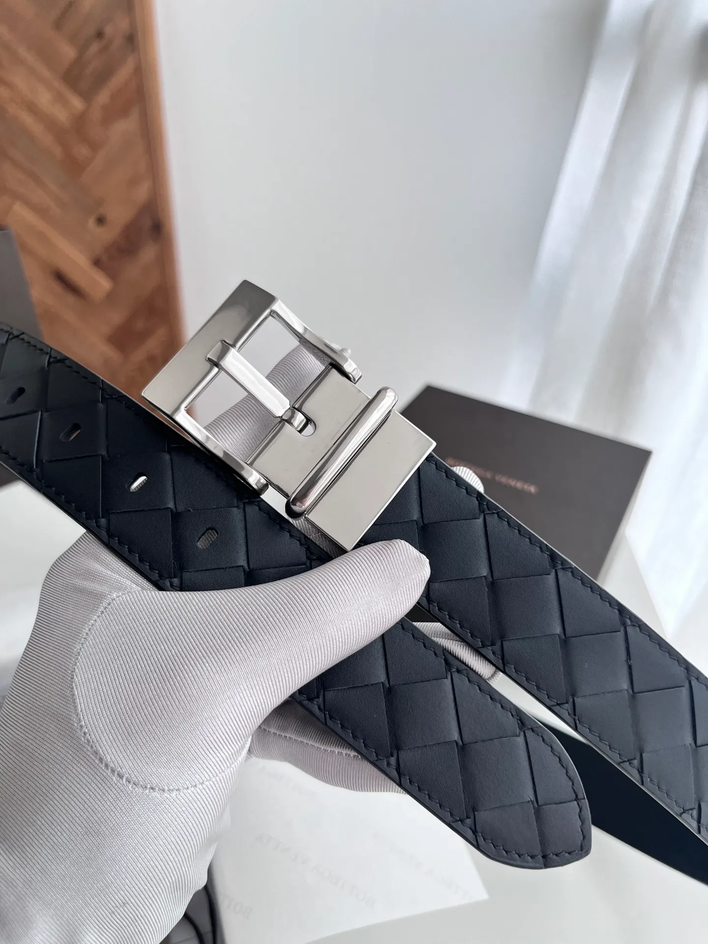 💰560💰Full package💰 💍Purchase-grade BV 2024 new double-sided men's belt, handmade large intreccio woven Italian calfskin, with new buckle design, rotatable vacuum gun-colored pin buckle, belt width 3.5cm