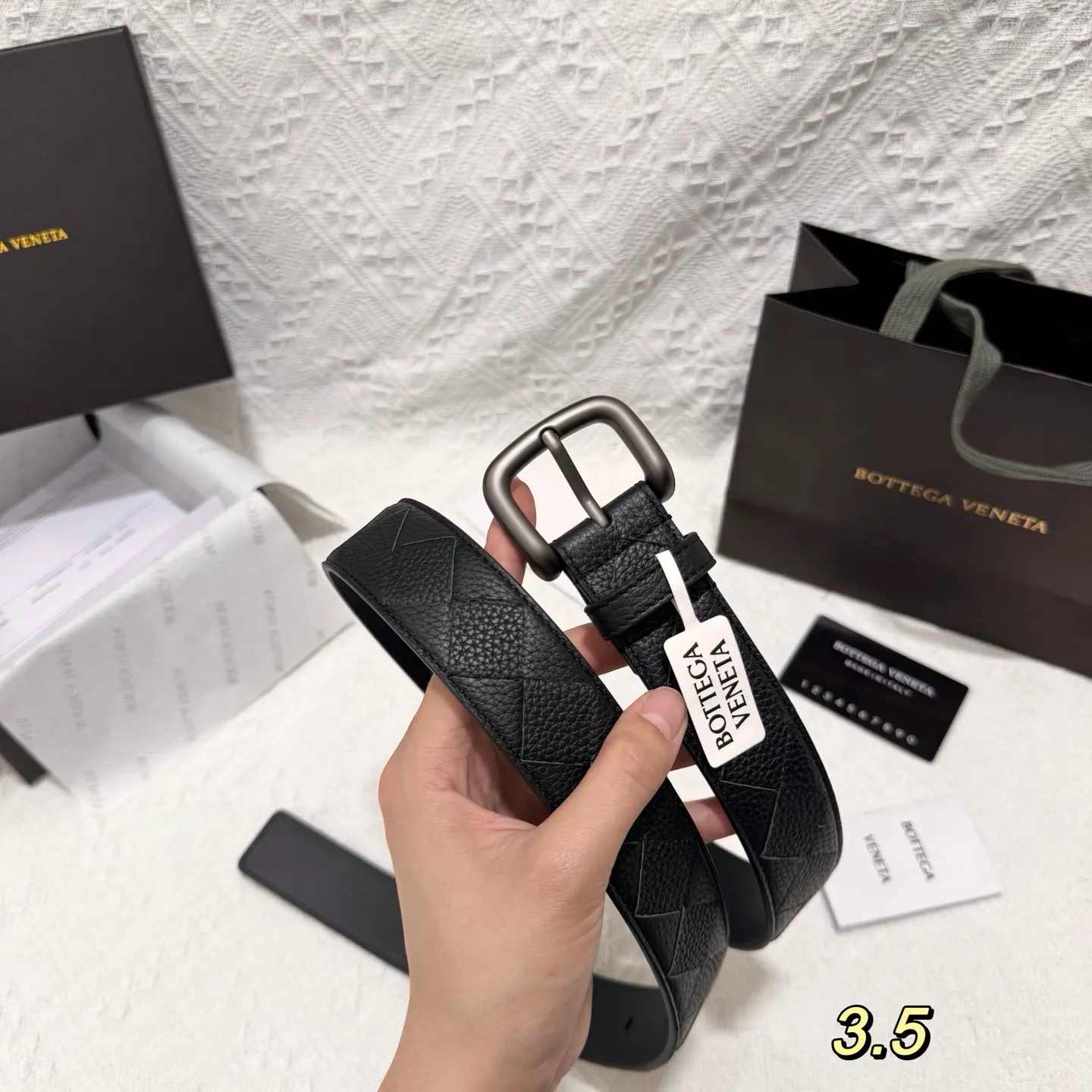 💰560💰Full package💰 💍Purchasing-grade BOTTEGA VENETA 3.5cm counter new men's woven belt, pure hand-woven imported calfskin, low-key luxury and connotation, suitable for business or leisure