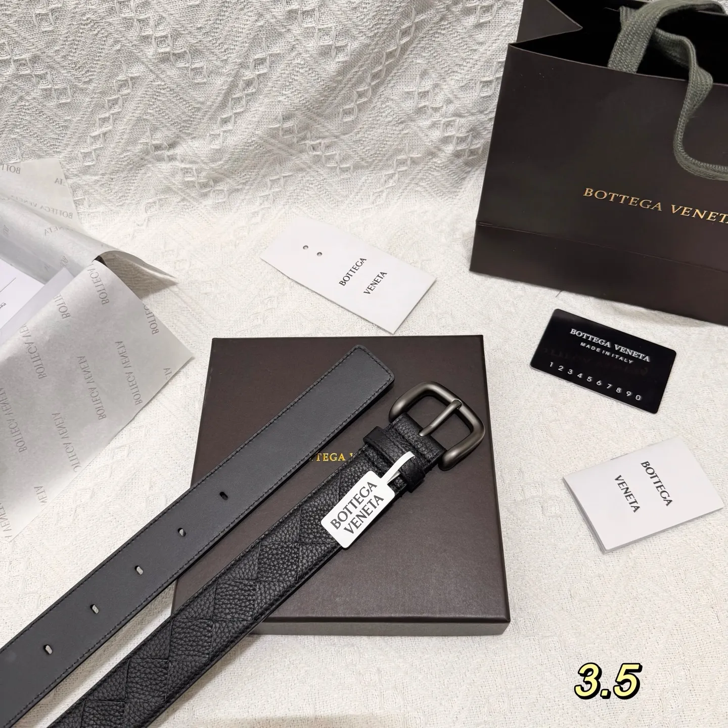 💰560💰Full package💰 💍Purchasing-grade BOTTEGA VENETA 3.5cm counter new men's woven belt, pure hand-woven imported calfskin, low-key luxury and connotation, suitable for business or leisure