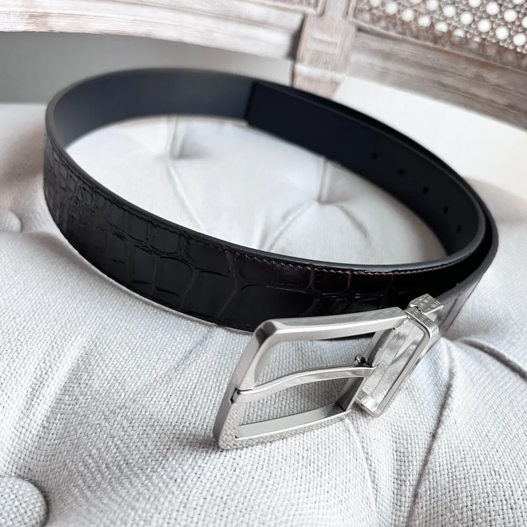 💰520💰Complete package💰 💍Purchasing-grade BV new men’s reversible belt, Italian crocodile pattern cowhide and Nappa calfskin, with gun-colored rotatable pin buckle, width 35MM