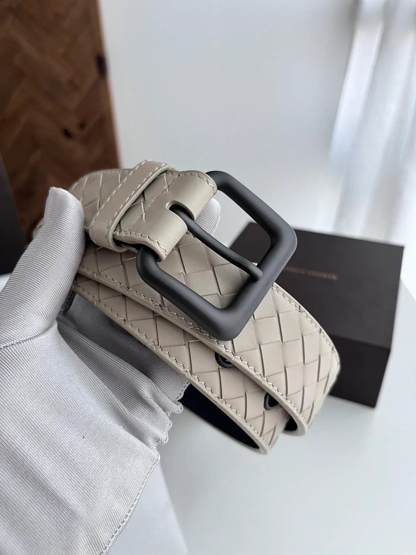 💰480💰Full package💰 💍Purchase level Bottega Veneta BV new men's woven belt intreccio Italian matte calfskin pure handmade small grid weaving with frosted gun color buckle width 3.5CM