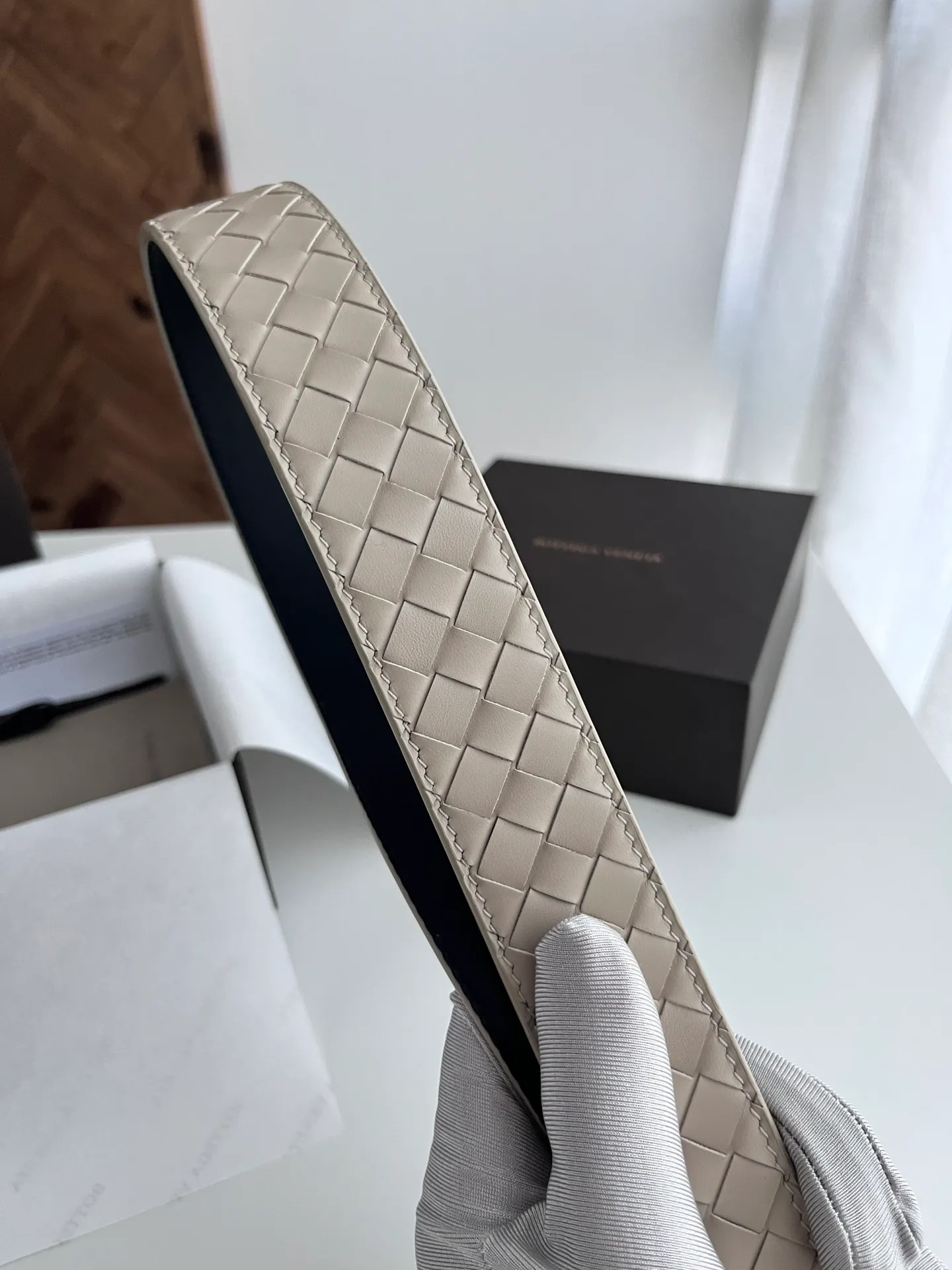 💰480💰Full package💰 💍Purchase level Bottega Veneta BV new men's woven belt intreccio Italian matte calfskin pure handmade small grid weaving with frosted gun color buckle width 3.5CM