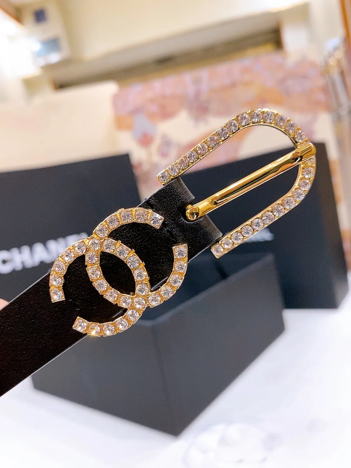 💰480💰Full package💰 💍Purchase grade Chanel pin buckle rhinestone imported calfskin belt brass metal soft and delicate 2.0cm