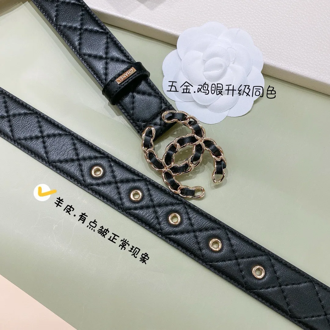 💰480💰Full package💰 💍Purchase level Chanel logo⚡️🌹Strip color cc buckle Brass gold metal 3.0cm boutique sheepskin belt feels soft and elegant