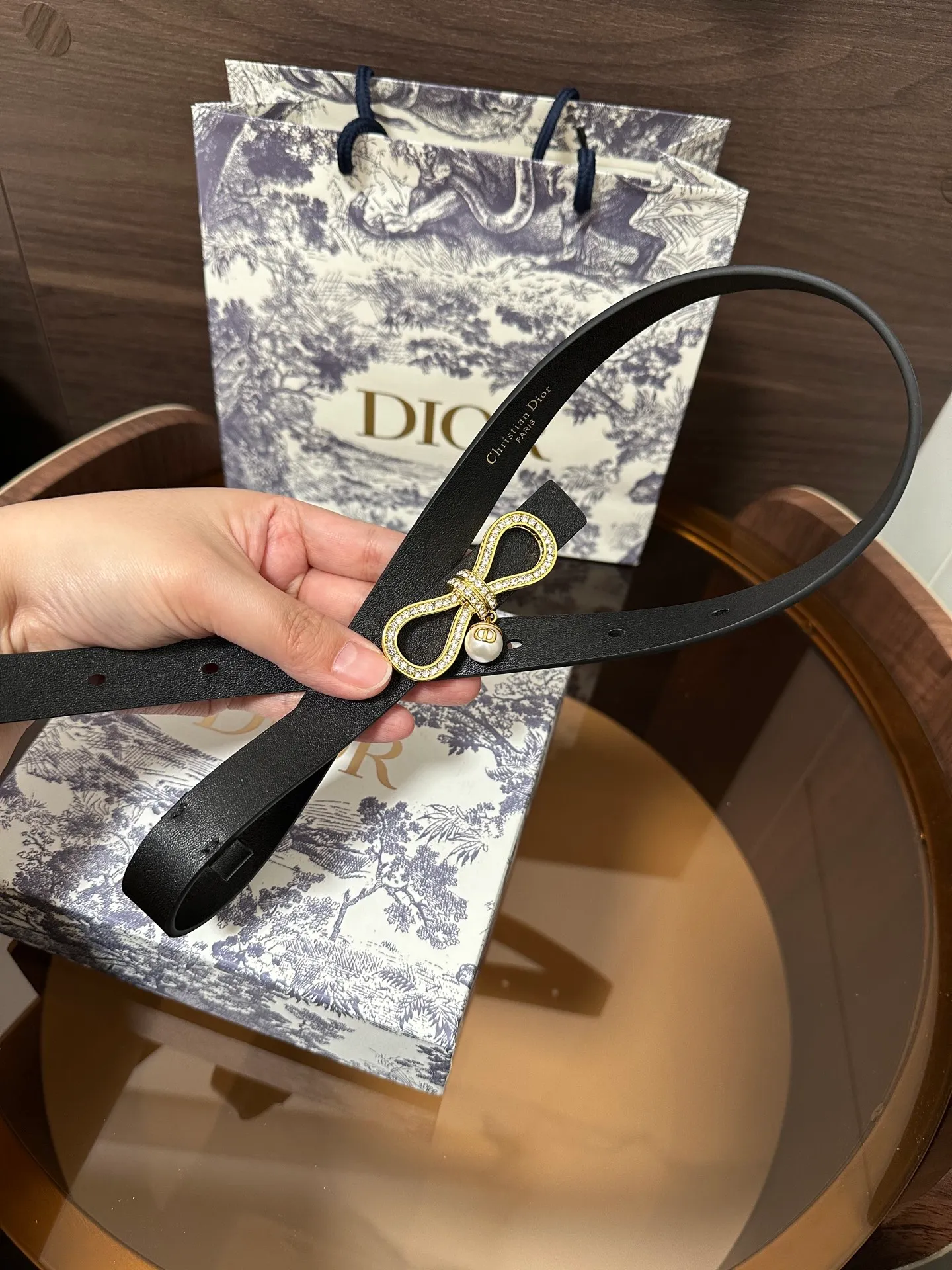 💍Purchase level Dior⚡️Di0r🆕 Le Nœud de Dior belt⚡️18 mm black smooth cow leather and white crystal decoration⚡️