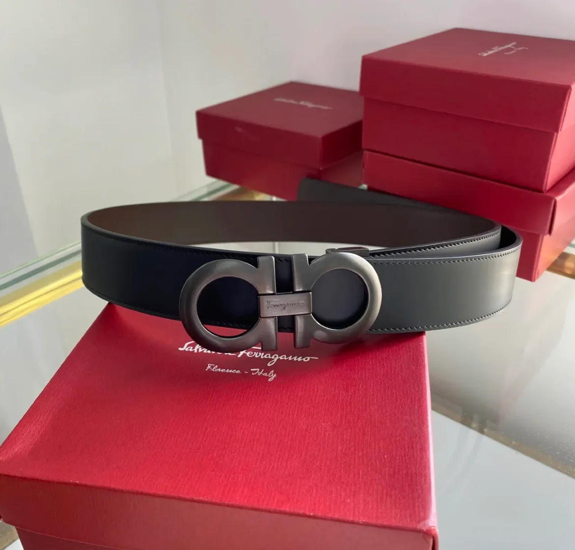 💰760💰 Guoxian Ferragamo men's belt, gun color black brown, double-sided, can be cut freely, the size is more suitable, accessories 🈶box, dust bag, handbag