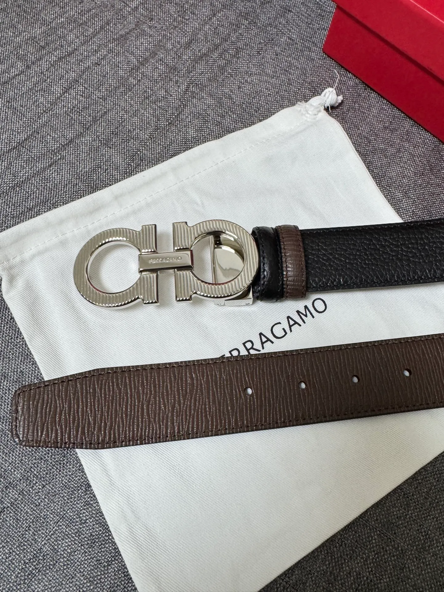 💰440💰Full set of packaging💰 💍Purchase level collection of good things—Salvatore Ferragamo men’s 3.5cm exquisite counter new style striped new logo double circle horseshoe metal buckle, first-layer cowhide double-sided versatile and atmospheric item