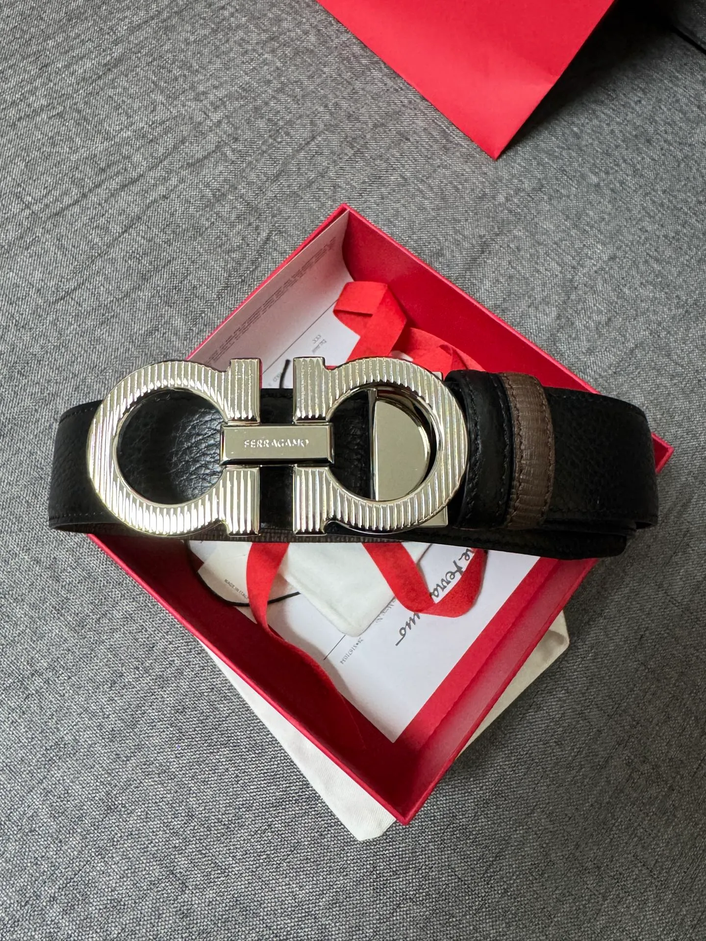 💰440💰Full set of packaging💰 💍Purchase level collection of good things—Salvatore Ferragamo men’s 3.5cm exquisite counter new style striped new logo double circle horseshoe metal buckle, first-layer cowhide double-sided versatile and atmospheric item
