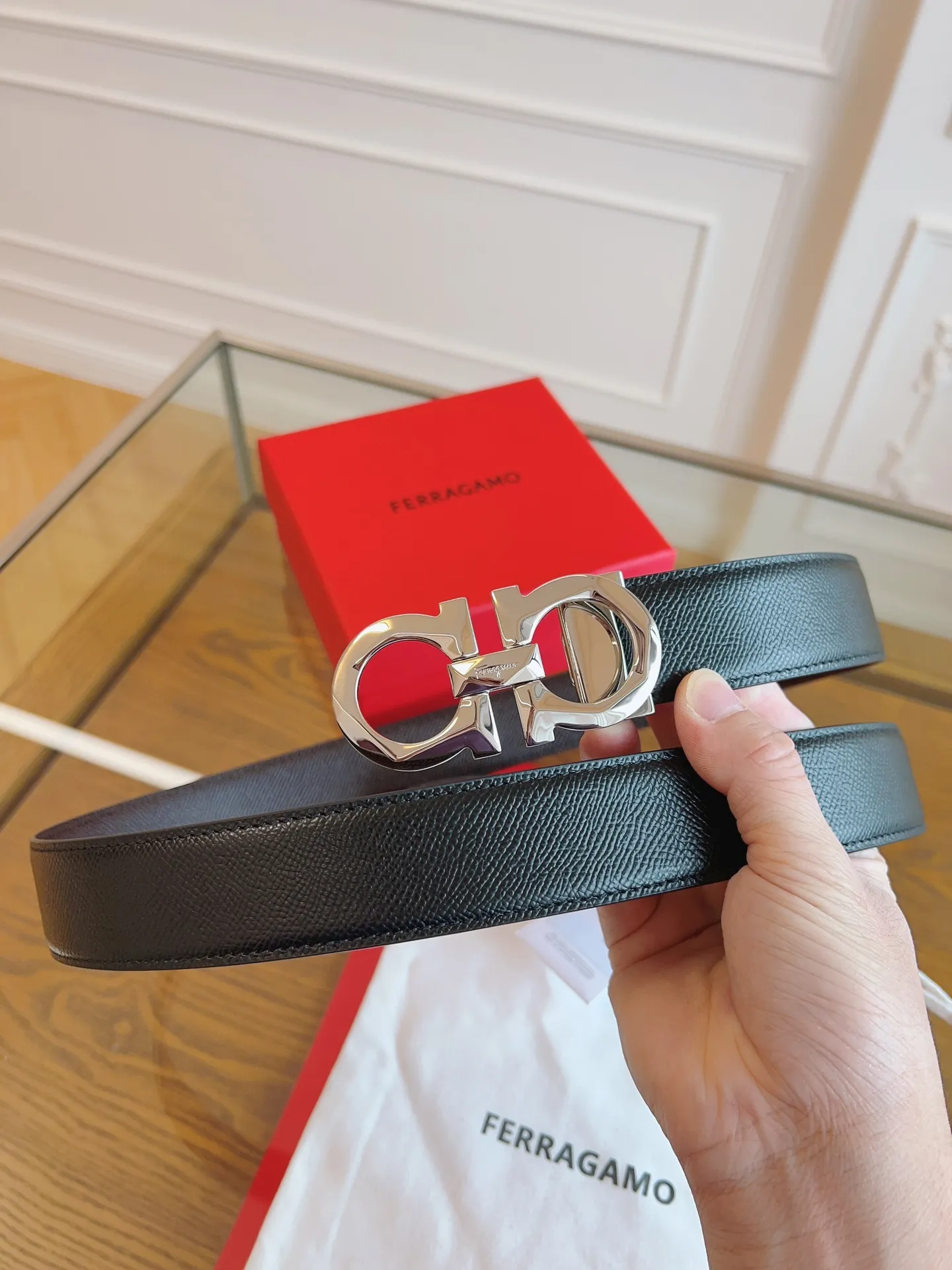 💰440💰Full package💰 💍Purchasing-grade Ferragamo 3.5cm original leather. Precision brass hardware, genuine factory IP plating! Original match,