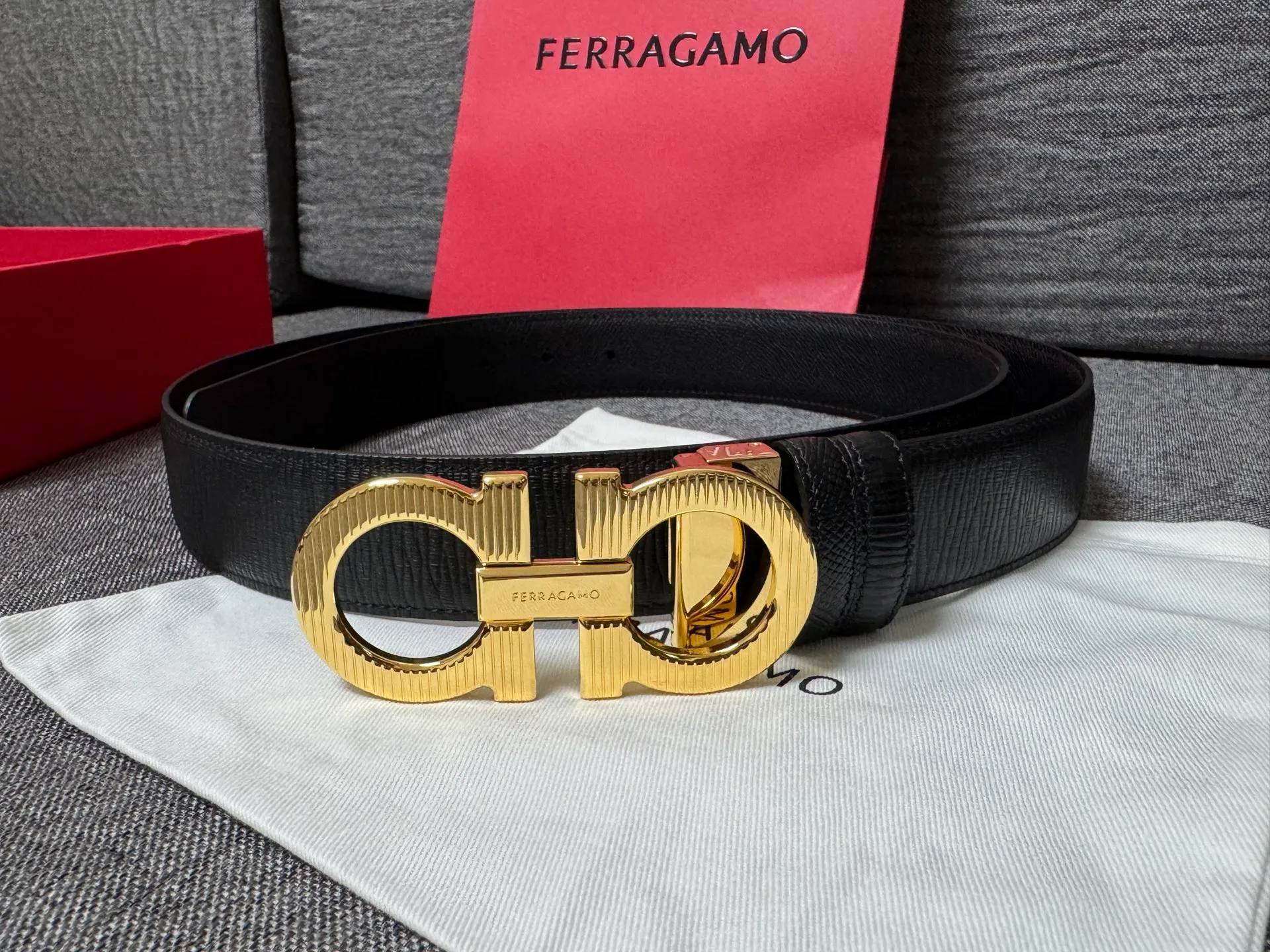 💰440💰Full set of packaging💰 💍Purchase level collection of good things—Salvatore Ferragamo men’s 3.5cm exquisite counter new style striped new logo double circle horseshoe metal buckle, first-layer cowhide double-sided versatile and atmospheric item