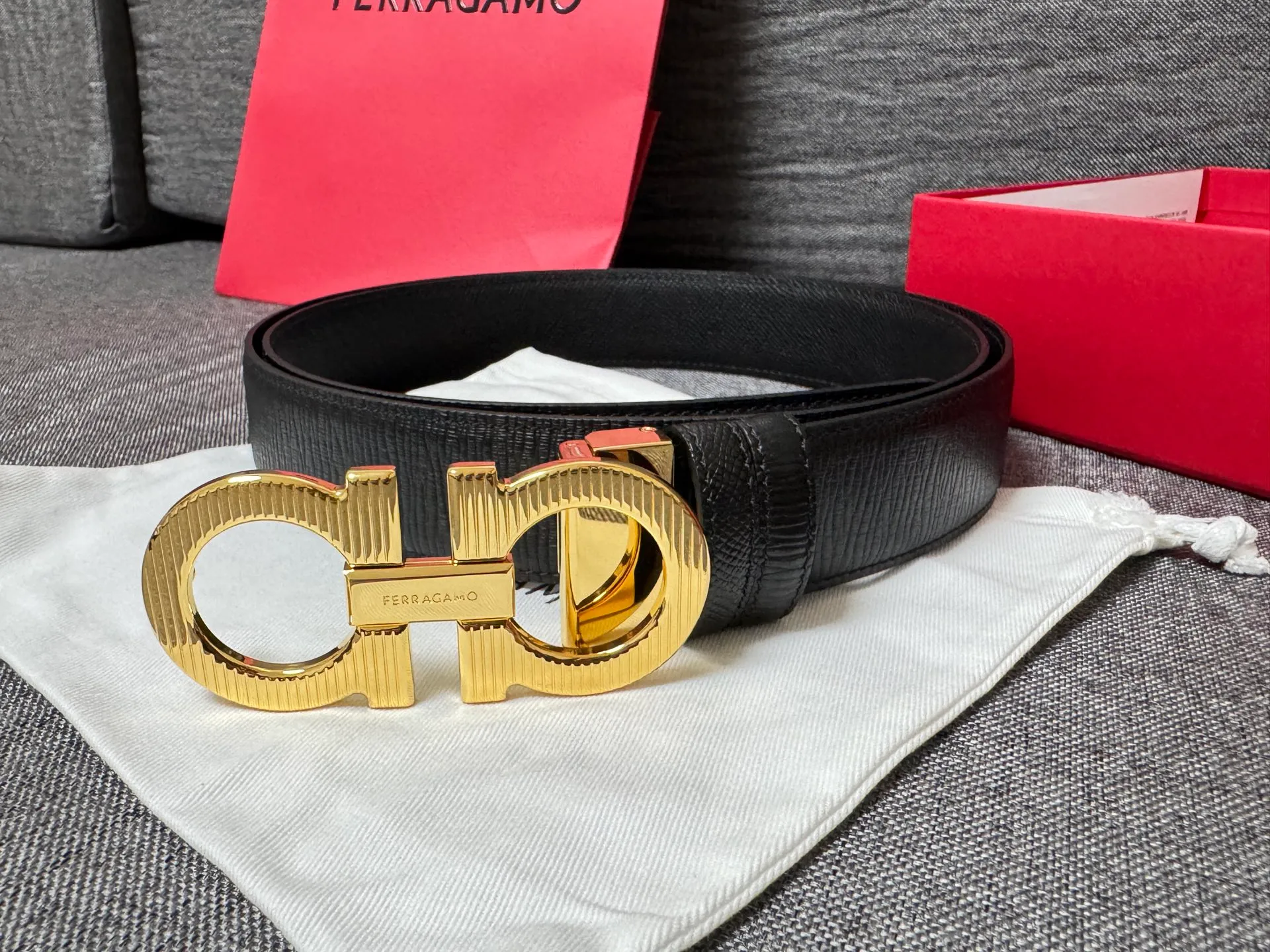 💰440💰Full set of packaging💰 💍Purchase level collection of good things—Salvatore Ferragamo men’s 3.5cm exquisite counter new style striped new logo double circle horseshoe metal buckle, first-layer cowhide double-sided versatile and atmospheric item