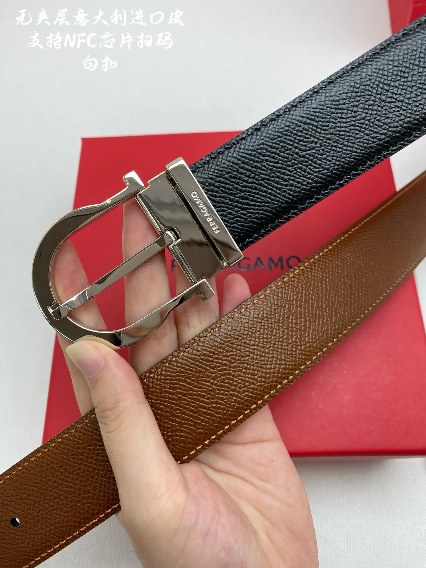 💰480💰Full package💰 💍Purchasing-grade Ferragamo⚡️🌹NFC chip scan model Genuine size 3.5cm Italian imported first-layer cowhide