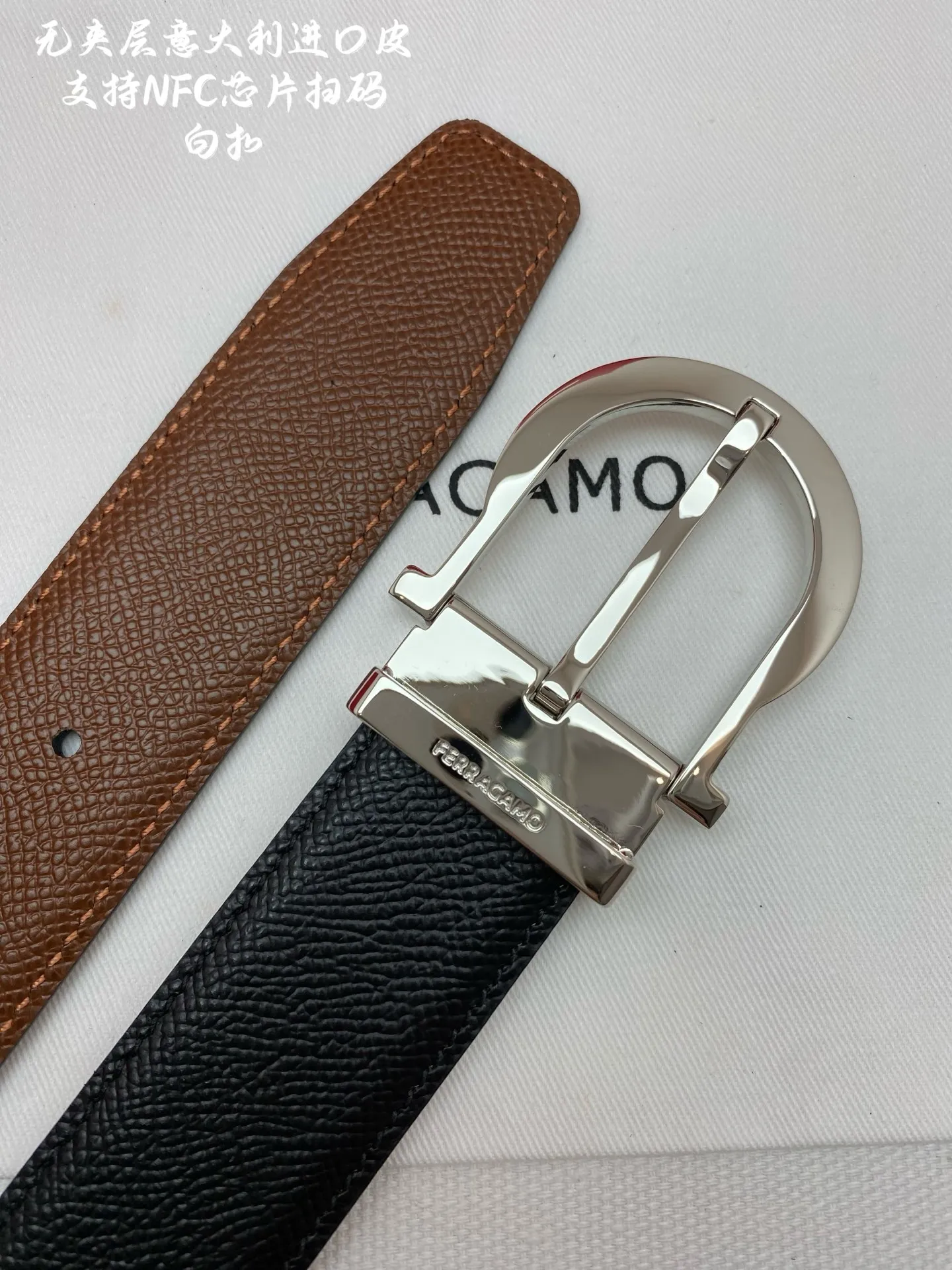 💰480💰Full package💰 💍Purchasing-grade Ferragamo⚡️🌹NFC chip scan model Genuine size 3.5cm Italian imported first-layer cowhide
