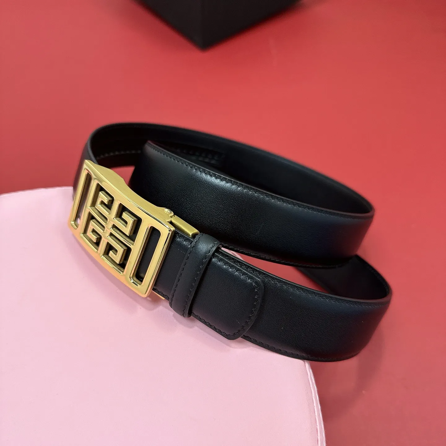 💰460💰Full package💰 💍Purchasing-grade Givenchy calfskin slide-type automatic head belt, stainless steel 3.5cm hollow steel buckle belt.
