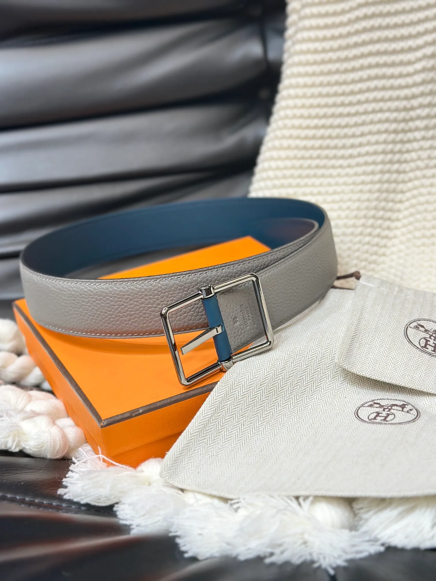 💰520💰Full package💰 💍Purchase level Hermes HERMES SADDLE 38 double-sided leather belt Sombrero II and Togo calfskin double-sided leather belt width 38MM