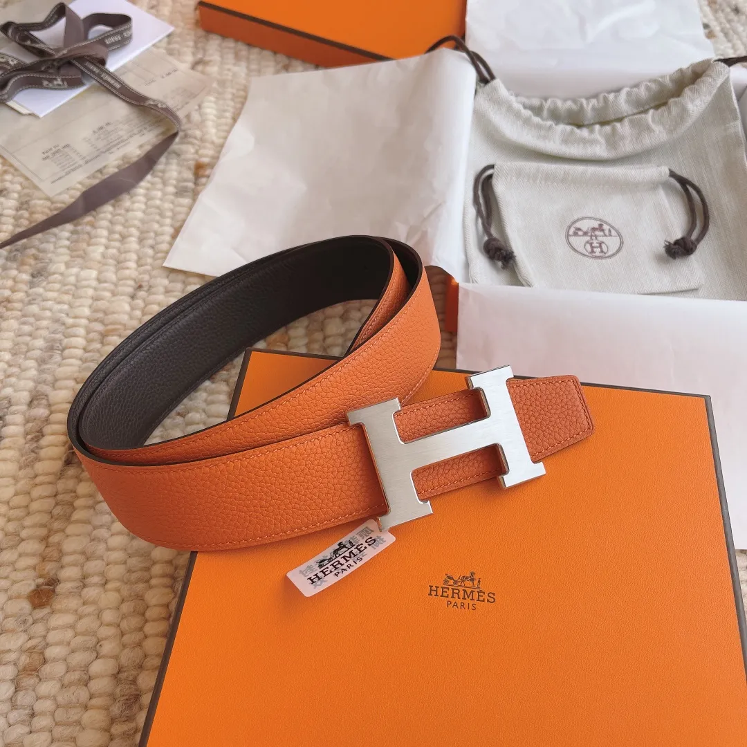 💰480💰Full package💰 💍Purchase level Hermes 3.8cm double-sided men's belt, custom-made stainless steel hardware electroplating, two-color double-sided cowhide, clearly visible leather texture, excellent hand feel, no pressure when entering and exiting the counter