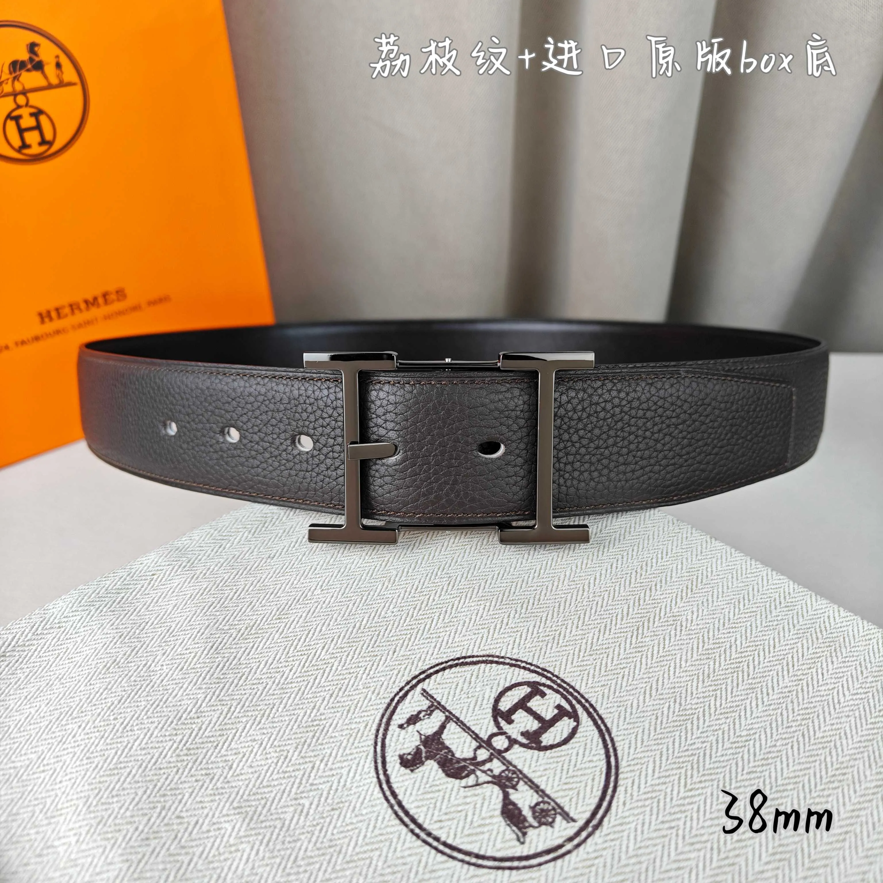💰520💰Full package💰 💍Purchasing-grade Hermès pin buckle, imported first-layer cowhide, pebbled pattern with imported white heart bottom, 3.8cm wide, with official website boutique pin buckle