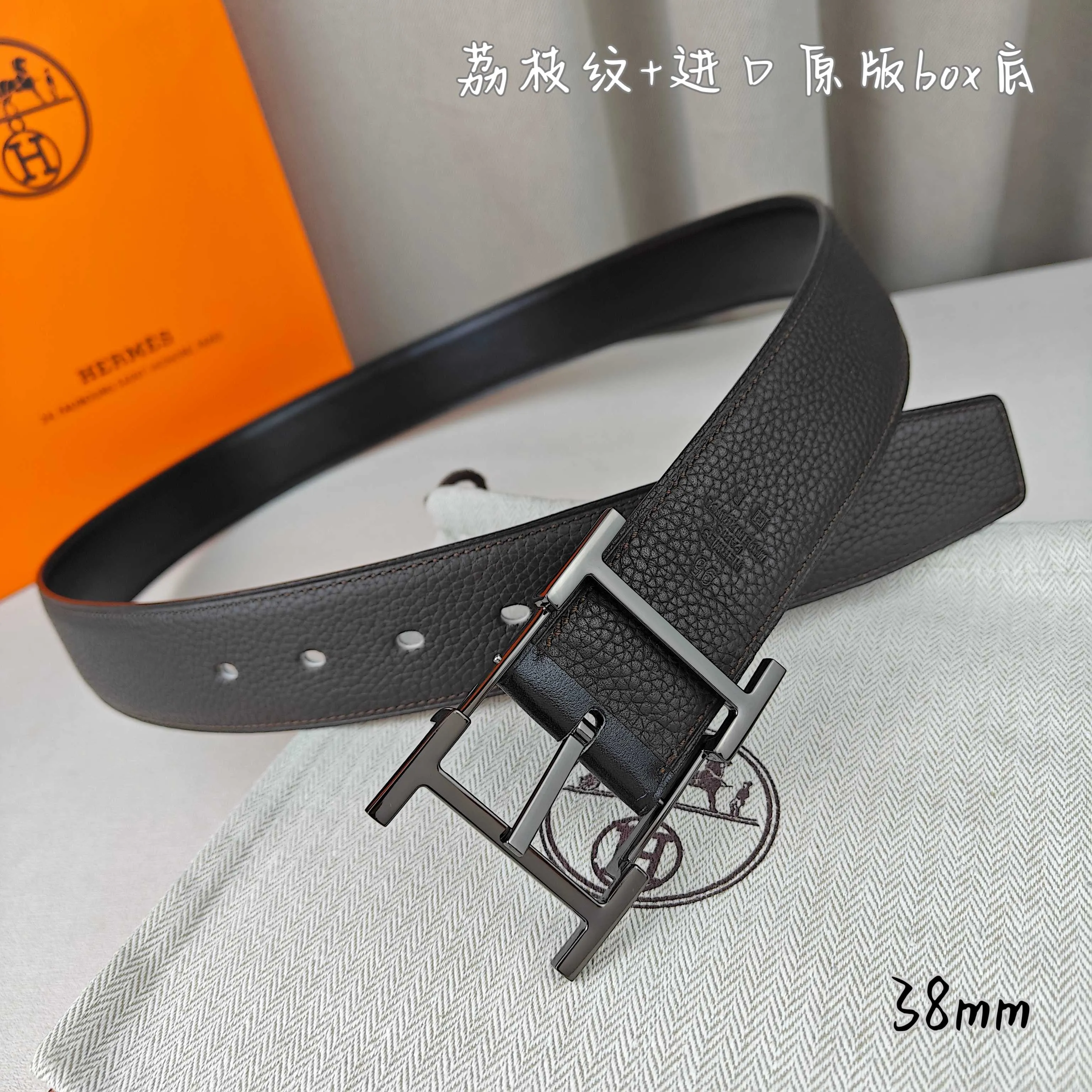 💰520💰Full package💰 💍Purchasing-grade Hermès pin buckle, imported first-layer cowhide, pebbled pattern with imported white heart bottom, 3.8cm wide, with official website boutique pin buckle