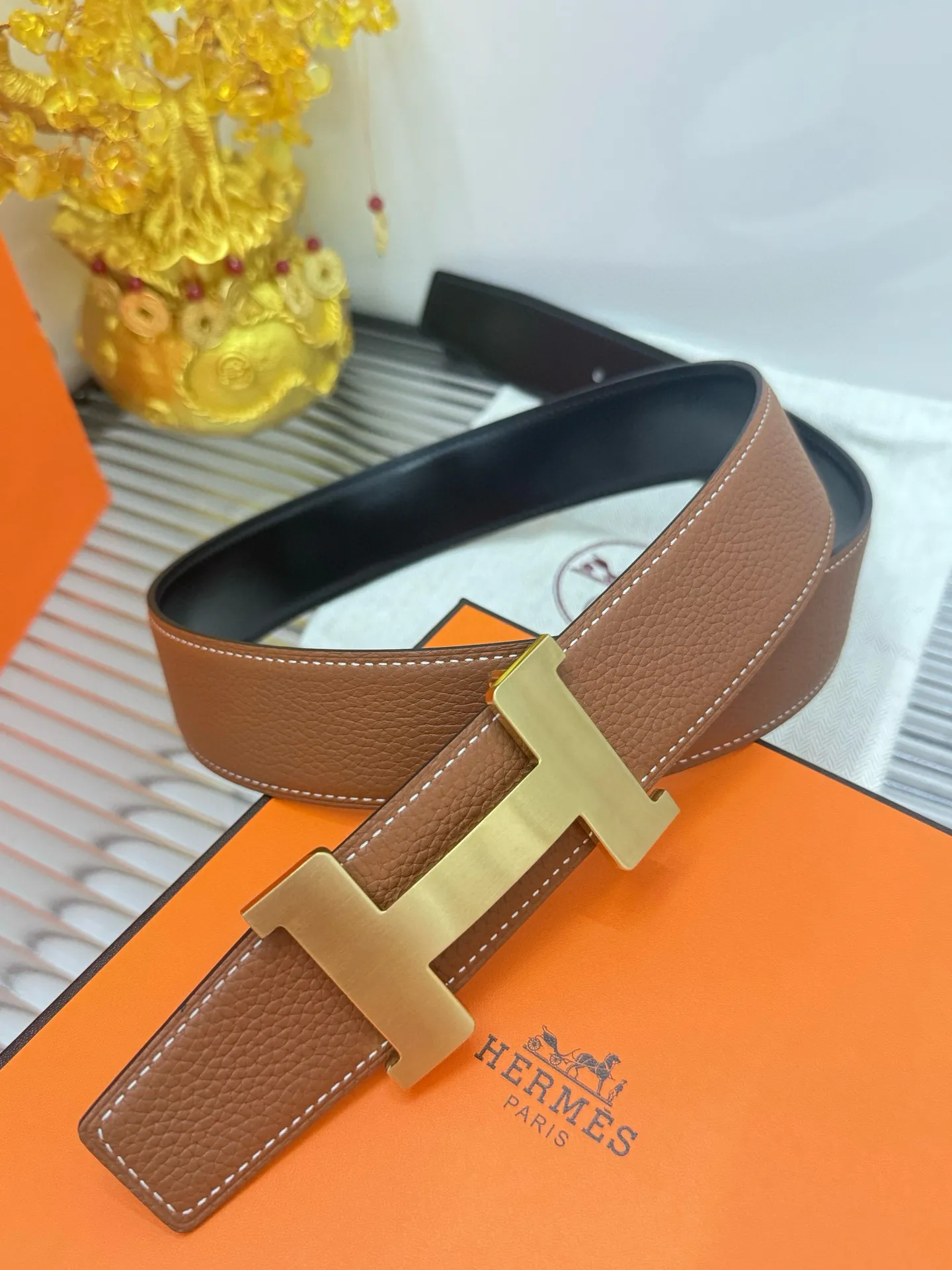 ✅Width: 𝟯.𝟴𝗰𝗺 ❑ Hermès can be used on both sides, genuine quality template, original imported 𝐓𝐎𝐆𝐎 calfskin + fine pure steel hardware buckle P480