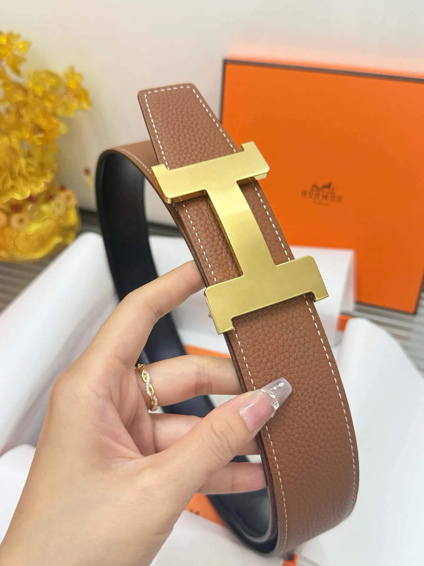 ✅Width: 𝟯.𝟴𝗰𝗺 ❑ Hermès can be used on both sides, genuine quality template, original imported 𝐓𝐎𝐆𝐎 calfskin + fine pure steel hardware buckle P480