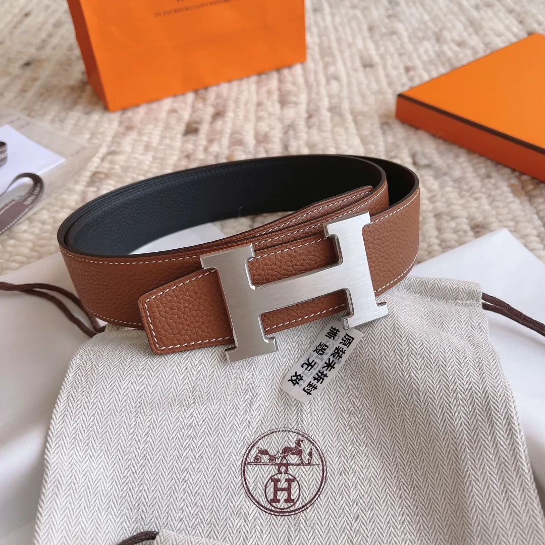 💰480💰Full package💰 💍Purchase level Hermes 3.8cm double-sided men's belt, custom-made stainless steel hardware electroplating, two-color double-sided cowhide, clearly visible leather texture, excellent hand feel, no pressure when entering and exiting the counter