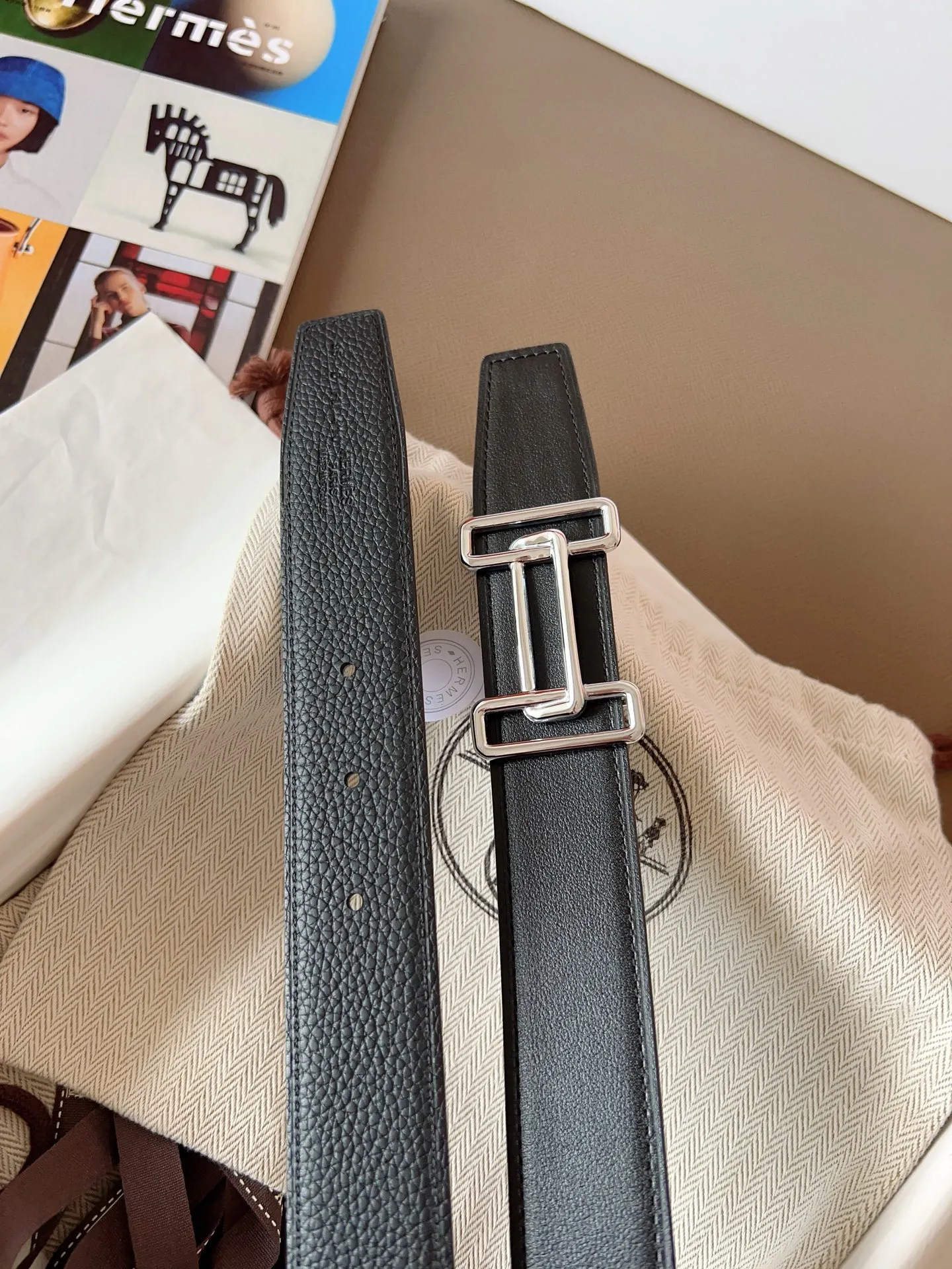 💰480💰Full set of packaging💰💍Purchase level Hermes "HERMES" new craftsmanship, original wiring 3.2cm, colors are black, earthy yellow, tin gray, coffee color, Prussian basket double-sided belt🇫🇷French original togo leather/A-grade steel buckle The quality is beyond doubt, there is no better, only the best,