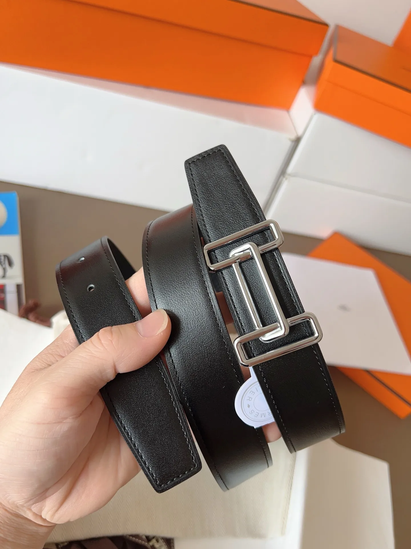 💰480💰Full set of packaging💰💍Purchase level Hermes "HERMES" new craftsmanship, original wiring 3.2cm, colors are black, earthy yellow, tin gray, coffee color, Prussian basket double-sided belt🇫🇷French original togo leather/A-grade steel buckle The quality is beyond doubt, there is no better, only the best,