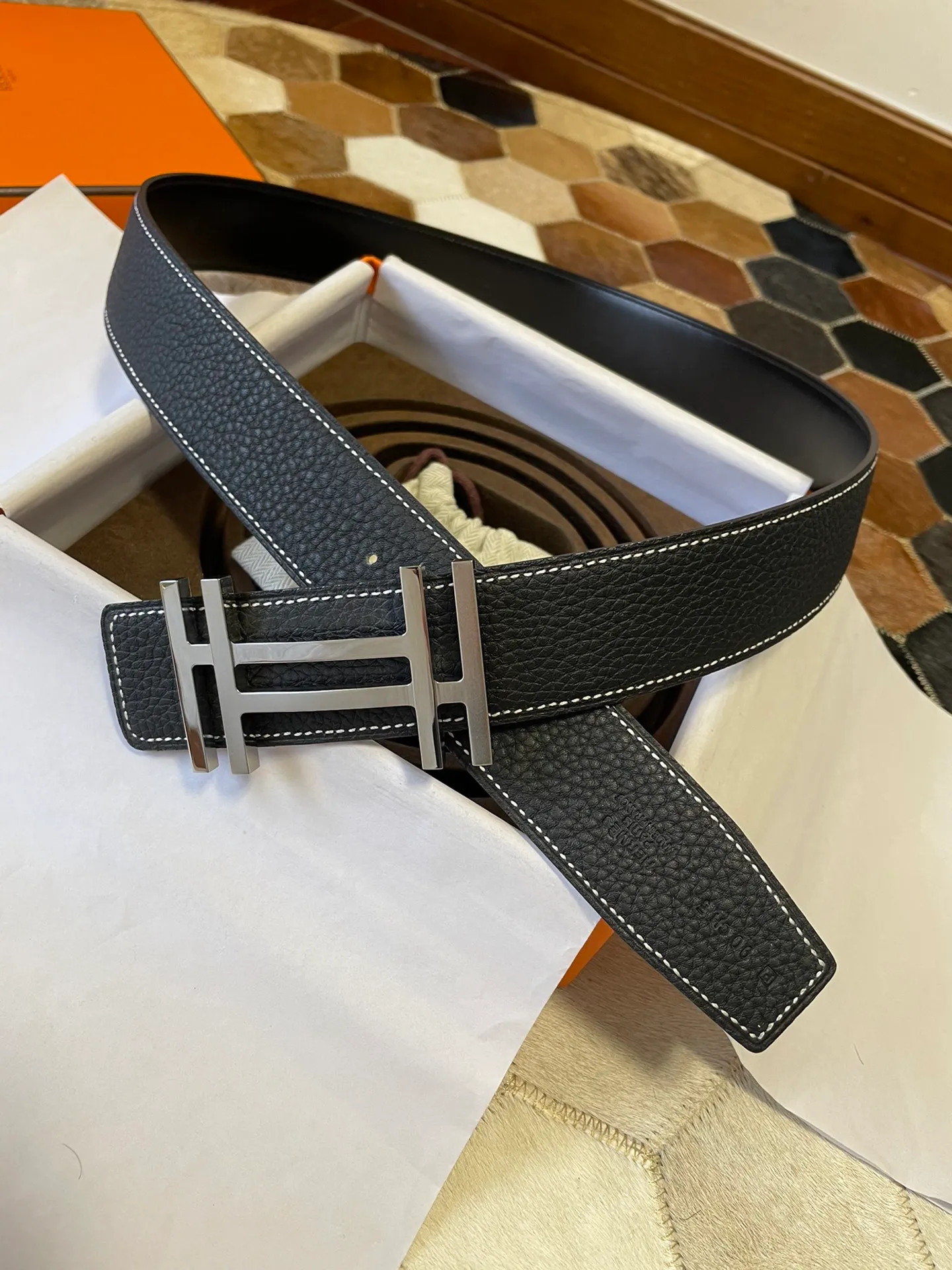 💍Purchasing agent Hermes zp order classic men's belt counter Togo leather with stainless steel duplex welding point buckle 3.8cm, practical and beautiful. P480