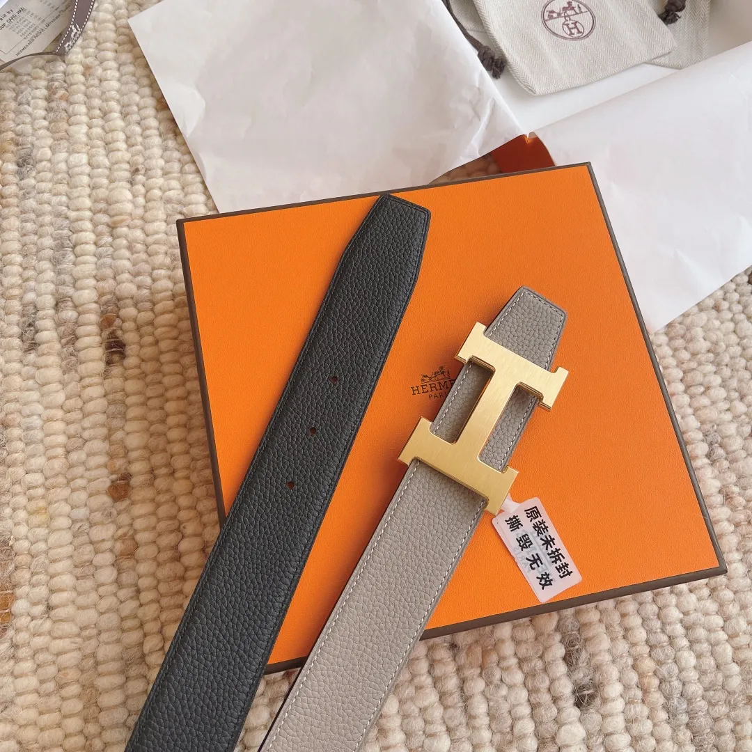 💰480💰Full package💰 💍Purchase level Hermes 3.8cm double-sided men's belt, custom-made stainless steel hardware electroplating, two-color double-sided cowhide, clearly visible leather texture, excellent hand feel, no pressure when entering and exiting the counter