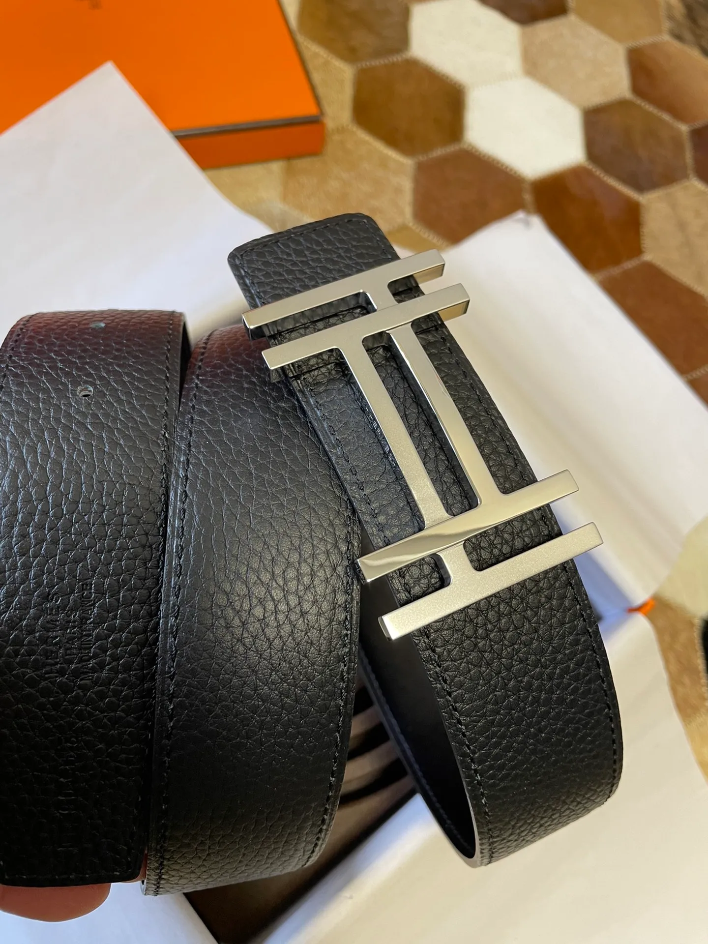 💍Purchasing agent Hermes zp order classic men's belt counter Togo leather with stainless steel duplex welding point buckle 3.8cm, practical and beautiful. P480
