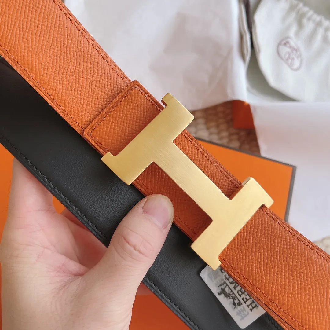 💰480💰Full package💰 💍Purchase level Hermes 3.8cm double-sided men's belt, custom-made stainless steel hardware electroplating, two-color double-sided cowhide, clearly visible leather texture, excellent hand feel, no pressure when entering and exiting the counter