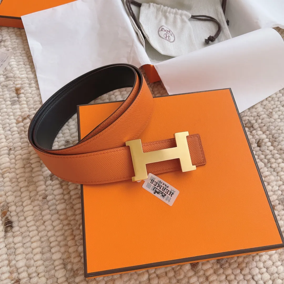 💰480💰Full package💰 💍Purchase level Hermes 3.8cm double-sided men's belt, custom-made stainless steel hardware electroplating, two-color double-sided cowhide, clearly visible leather texture, excellent hand feel, no pressure when entering and exiting the counter
