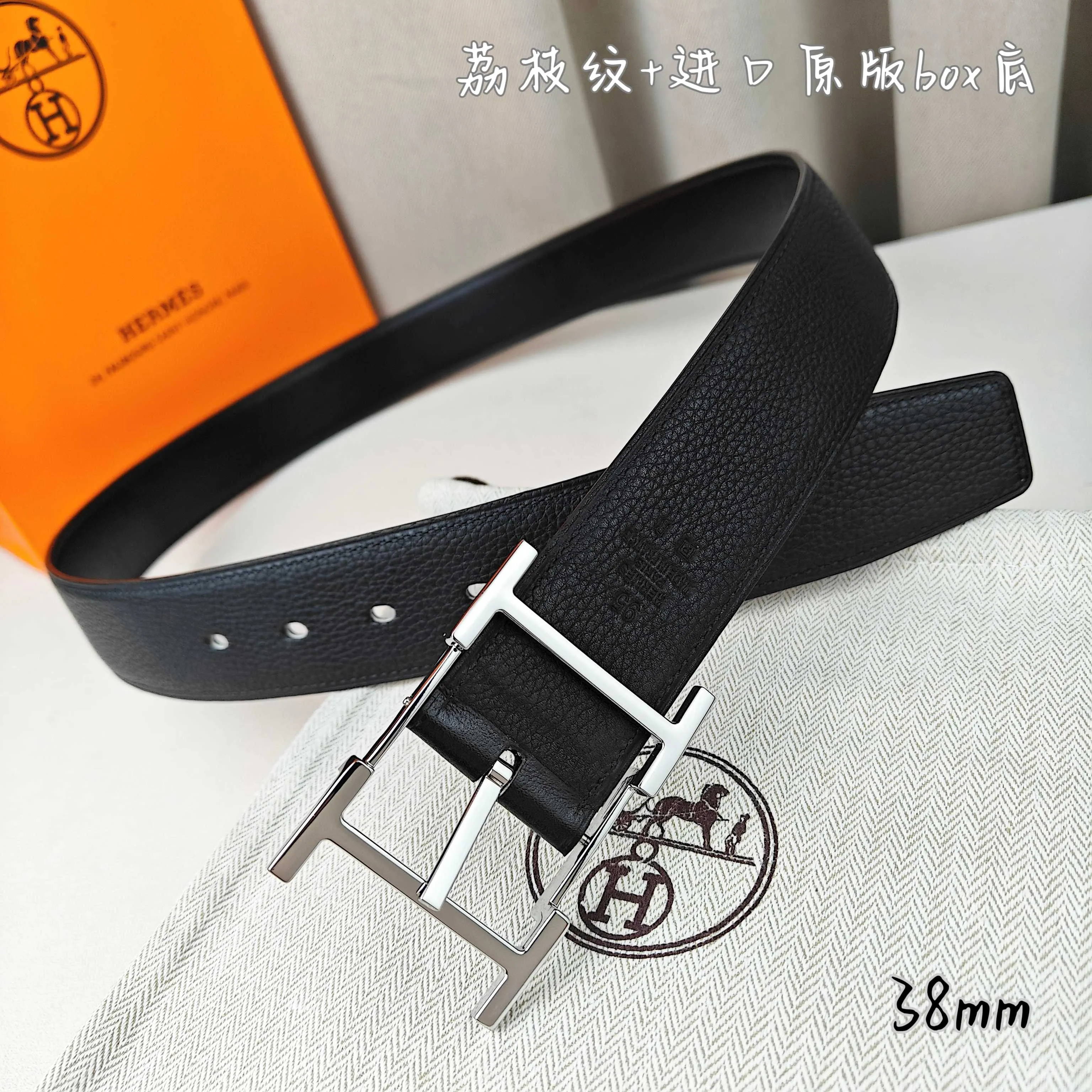 💰520💰Full package💰 💍Purchasing-grade Hermès pin buckle, imported first-layer cowhide, pebbled pattern with imported white heart bottom, 3.8cm wide, with official website boutique pin buckle