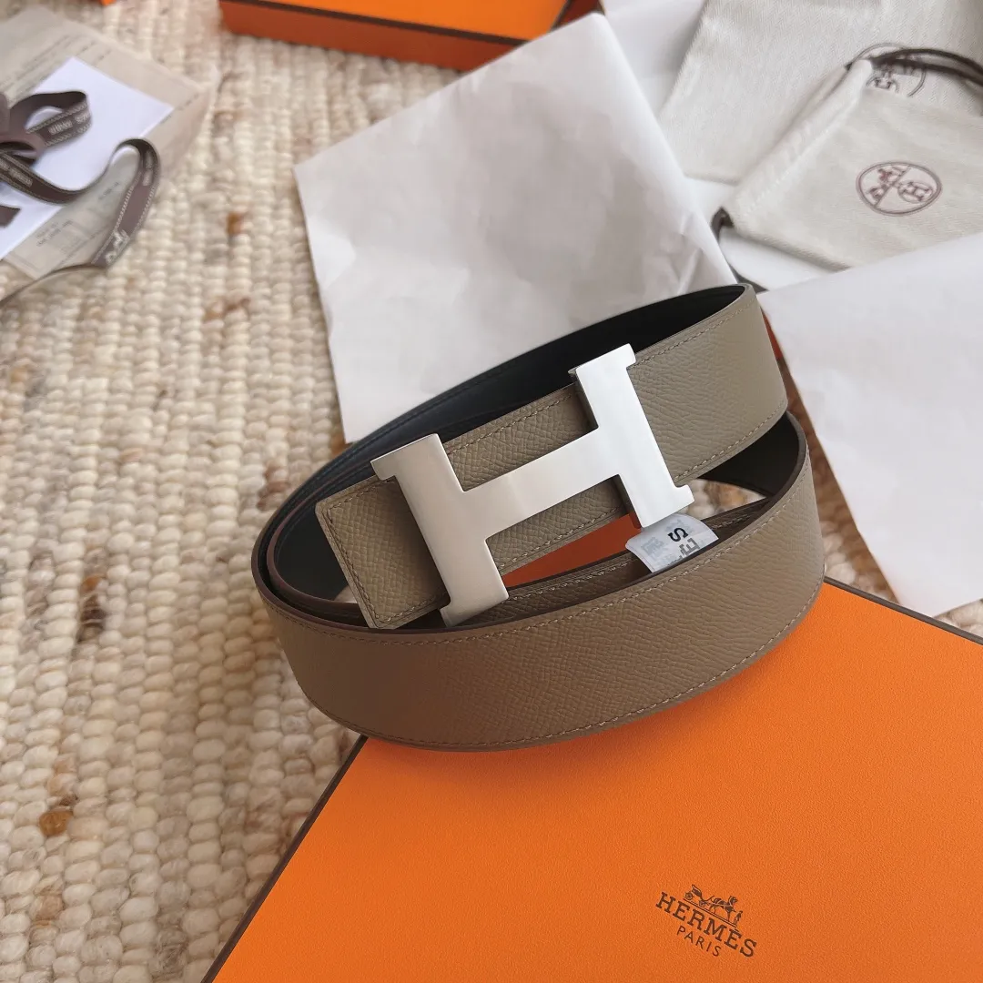💰480💰Full package💰 💍Purchase level Hermes 3.8cm double-sided men's belt, custom-made stainless steel hardware electroplating, two-color double-sided cowhide, clearly visible leather texture, excellent hand feel, no pressure when entering and exiting the counter