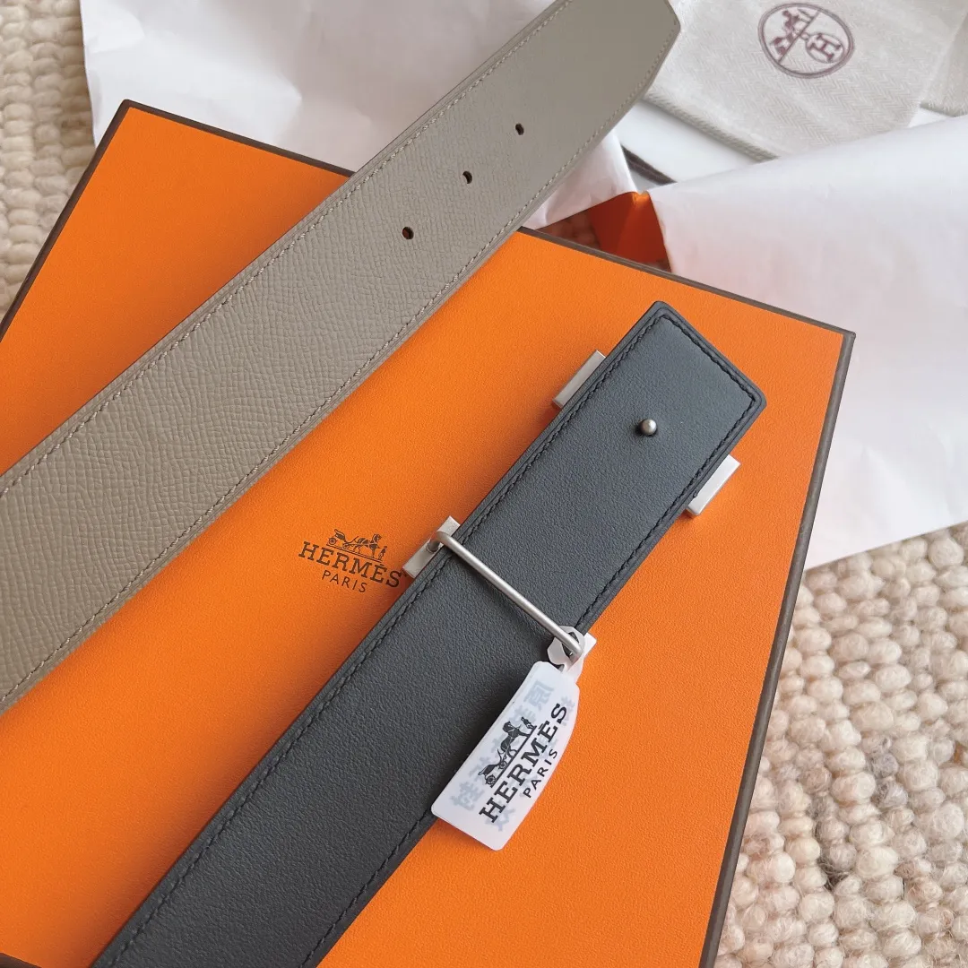 💰480💰Full package💰 💍Purchase level Hermes 3.8cm double-sided men's belt, custom-made stainless steel hardware electroplating, two-color double-sided cowhide, clearly visible leather texture, excellent hand feel, no pressure when entering and exiting the counter