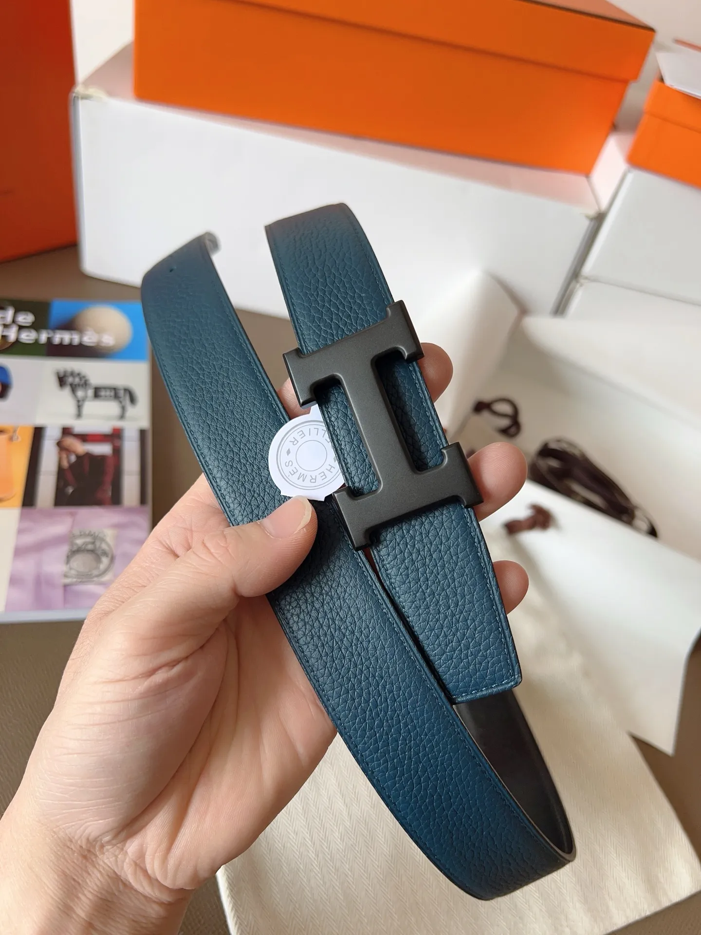 💰480💰Full set of packaging💰💍Purchase level Hermes "HERMES" new craftsmanship, original wiring 3.2cm, colors are black, earthy yellow, tin gray, coffee color, Prussian basket double-sided belt🇫🇷French original togo leather/A-grade steel buckle The quality is beyond doubt, there is no better, only the best,