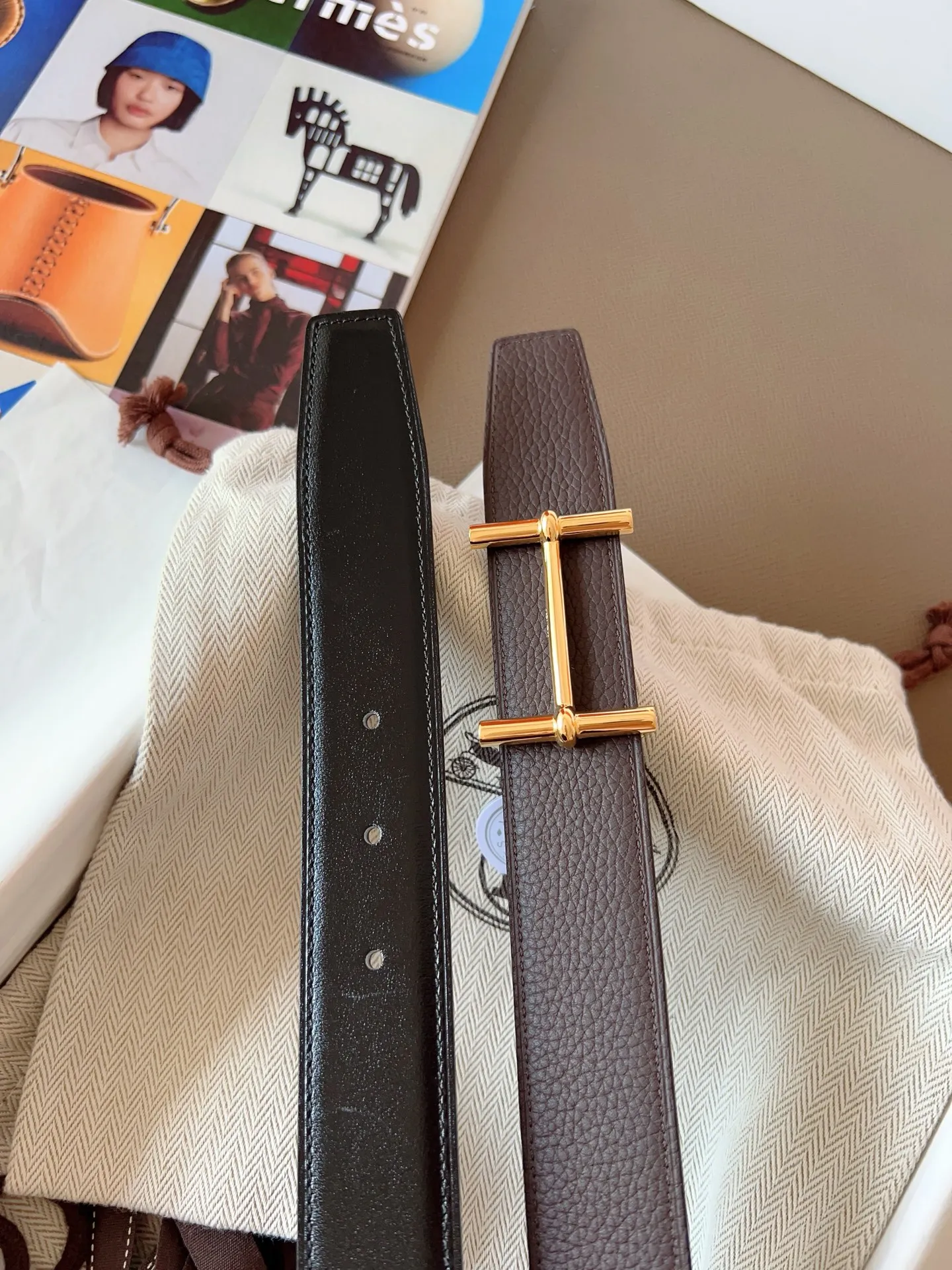 💰480💰Full set of packaging💰💍Purchase level Hermes "HERMES" new craftsmanship, original wiring 3.2cm, colors are black, earthy yellow, tin gray, coffee color, Prussian basket double-sided belt🇫🇷French original togo leather/A-grade steel buckle The quality is beyond doubt, there is no better, only the best,