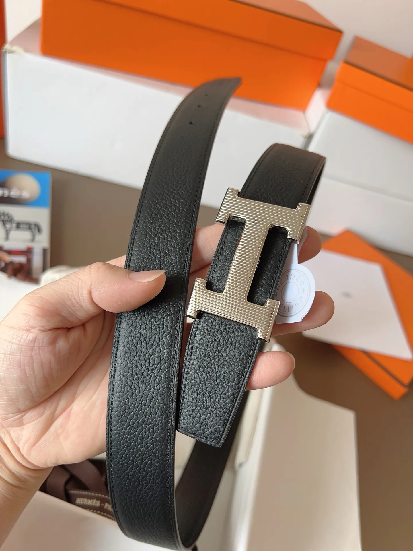 💰480💰Full set of packaging💰💍Purchase level Hermes "HERMES" new craftsmanship, original wiring 3.2cm, colors are black, earthy yellow, tin gray, coffee color, Prussian basket double-sided belt🇫🇷French original togo leather/A-grade steel buckle The quality is beyond doubt, there is no better, only the best,