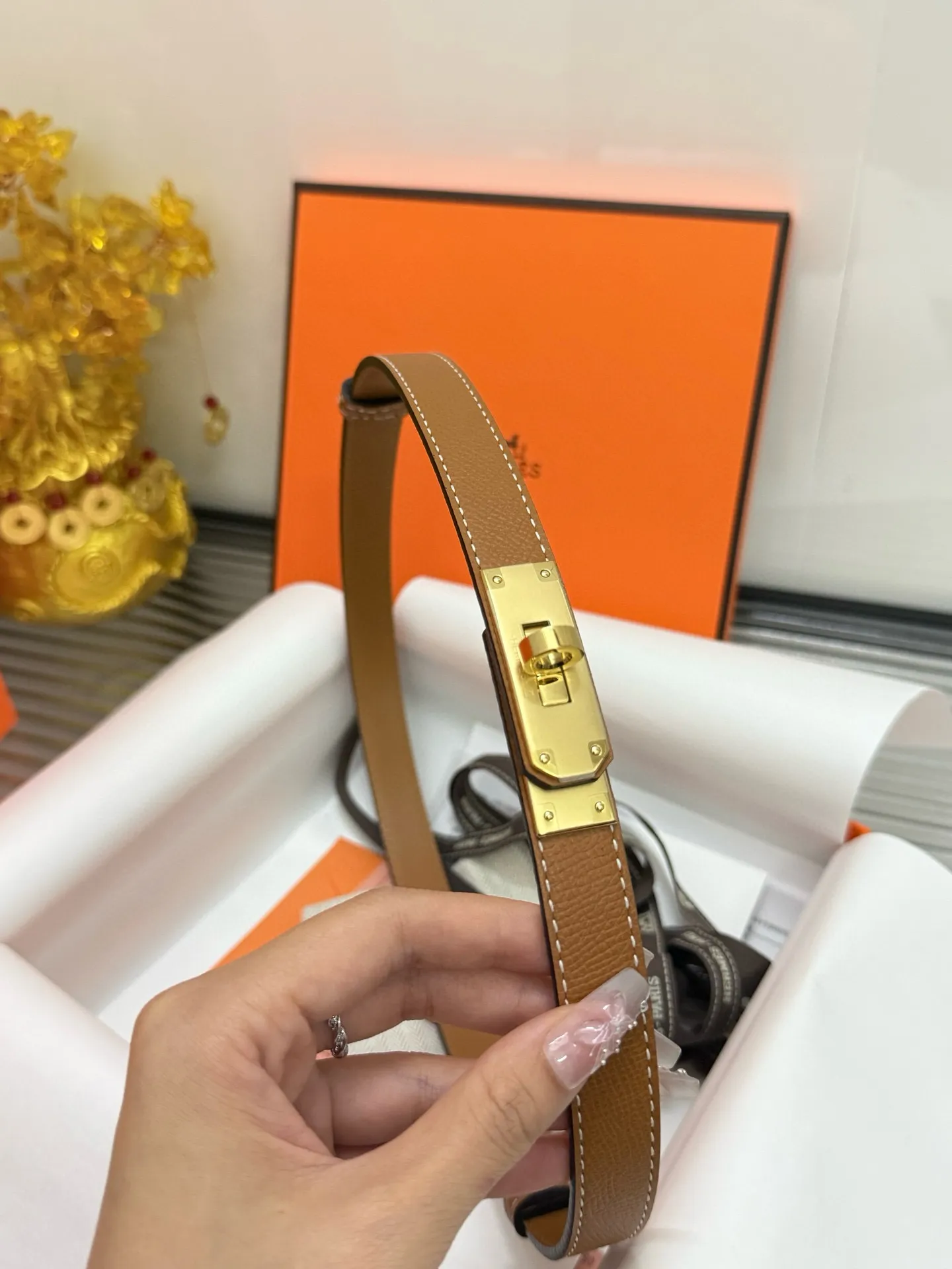 ✅Width: 𝟭.𝟴𝗰𝗺 Hermès Classic Classic Color Kelly Women’s Telescopic Model·One Size Original Imported 𝐓𝐎𝐆𝐎 Calfskin + Fine Pure Copper Hardware Buckle Genuine Hardware Special Film P480