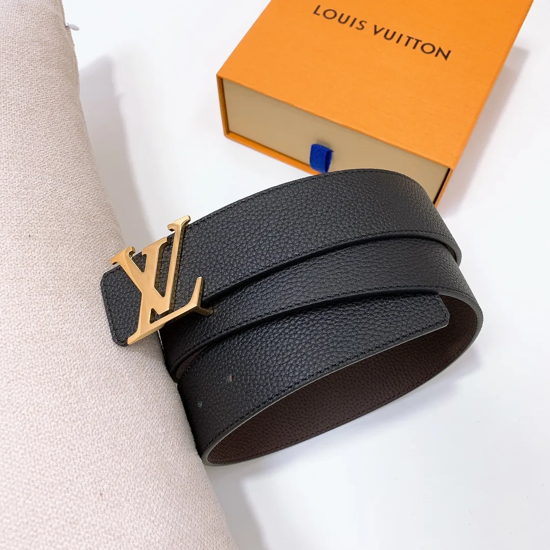 💰480💰Full package💰 💍Purchase level Lv imported pebbled cowhide classic men's belt, high-quality stainless steel letter head dual-use hanging buckle belt 4.0cm