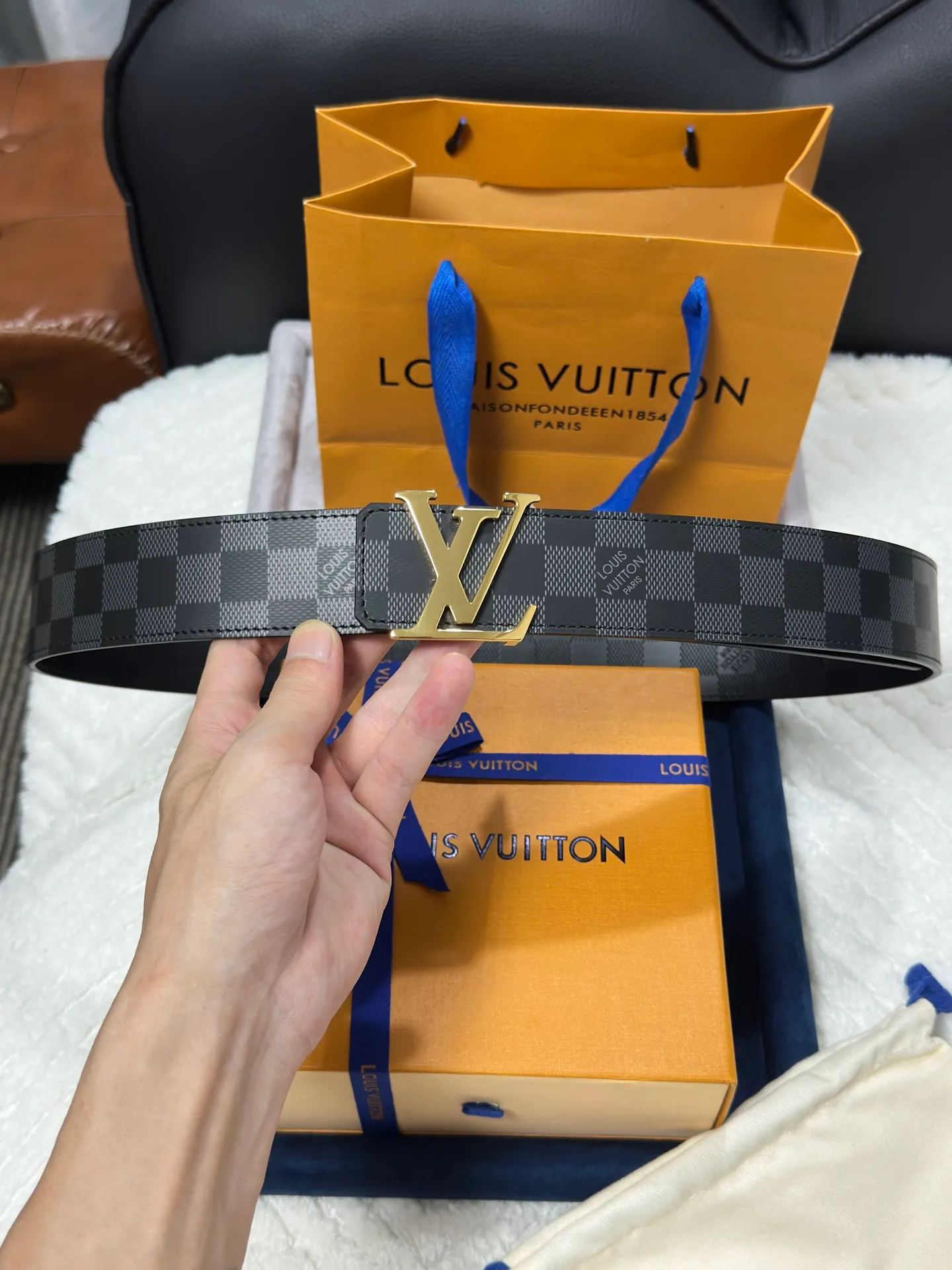 💰480💰Full set of packaging💰 💍Purchasing-grade LV Louis Vuitton M0107, double-sided, screen-printed checkerboard, width 4.0cm, high-quality LV buckle
