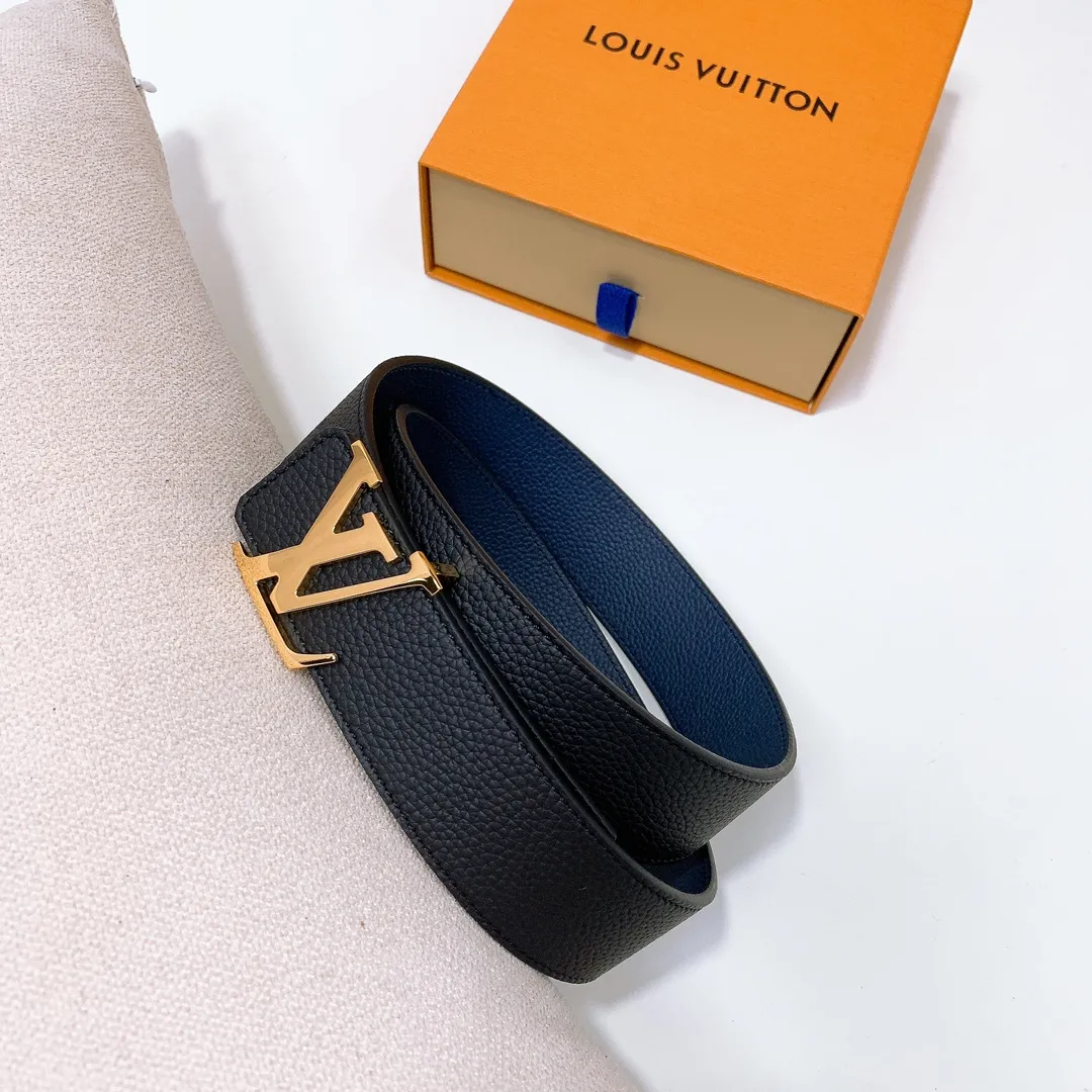 💰480💰Full package💰 💍Purchase level Lv imported pebbled cowhide classic men's belt, high-quality stainless steel letter head dual-use hanging buckle belt 4.0cm
